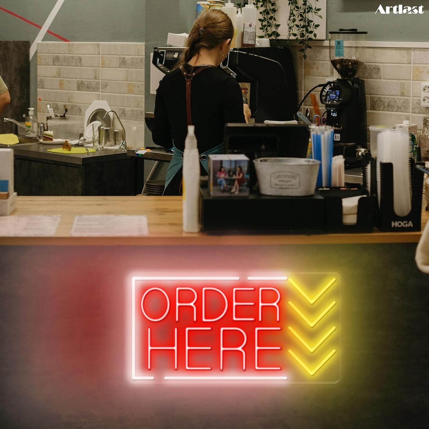 Order Here Neon Sign Red Light Up Order Here Sign for Store Supermarket LED Lights Order Decor Neon Lights Sign for Business Bar Shop Wall Decor