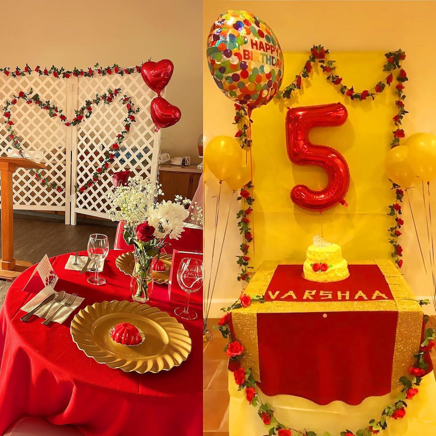 UKELER 2 Pack 14FT Artificial Rose Vines Red Flower Garland Artificial Rose Flowers with Green Leaves Floral Plant for Wedding Arch Party Garden Craft Home Decor