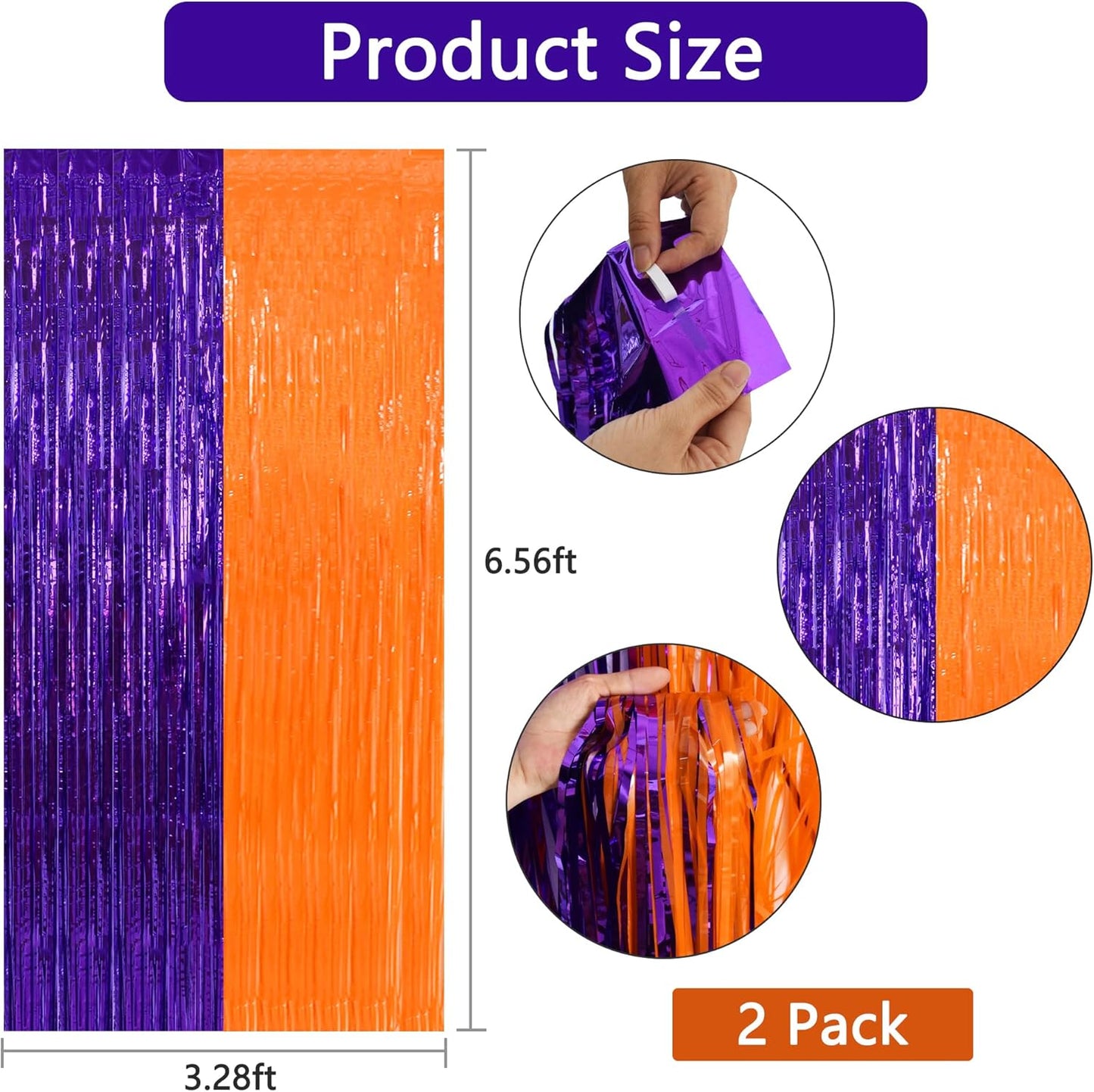 BEISHIDA 2Pcs Orange Purple Door Streamer Happy Halloween Backdrop Foil Fringe Tinsel Horry Party Curtains Backdrops for Horry Party Hallowen Decoration (3.28 ft x 6.56 ft)