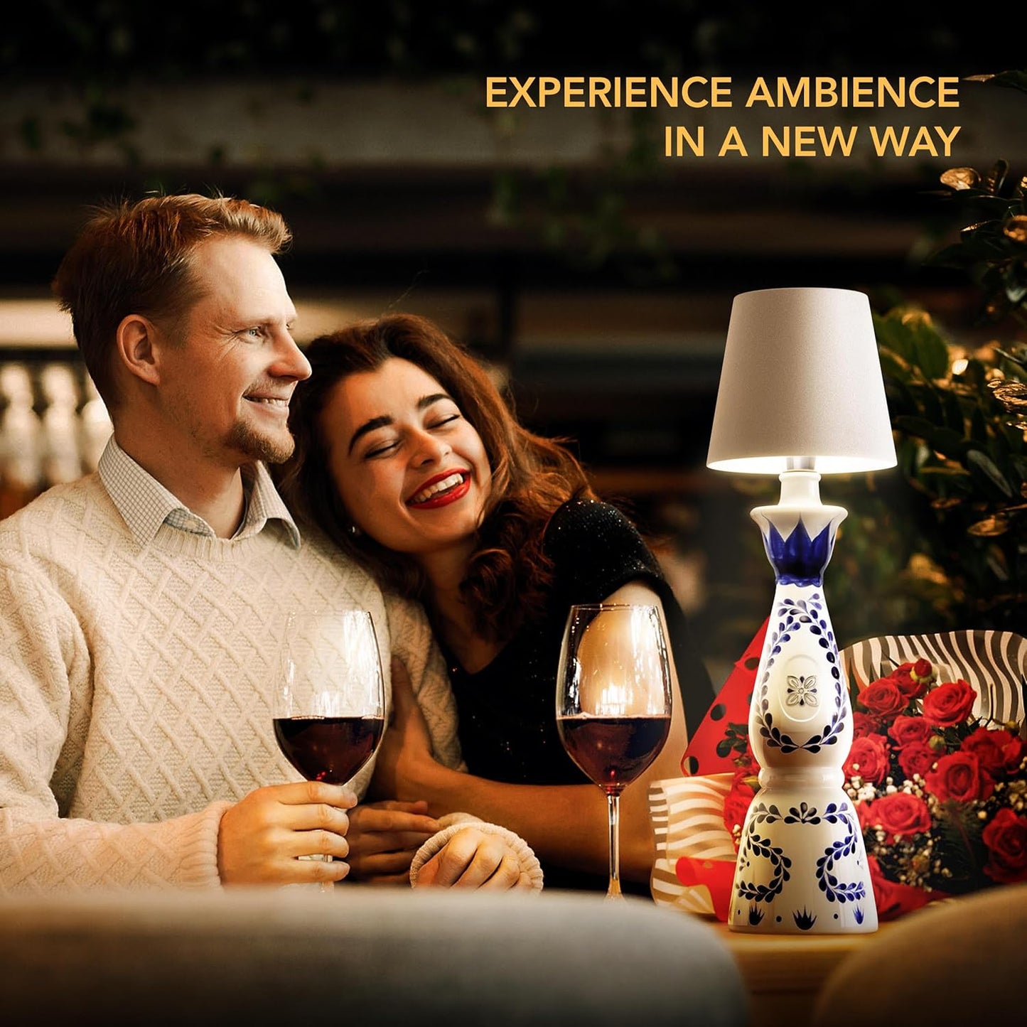 Wireless LED Bottle Lamp - 100% Waterproof, Adjustable Brightness & Light Temperature 3000-6000K, Rechargeable (Mat Gold)