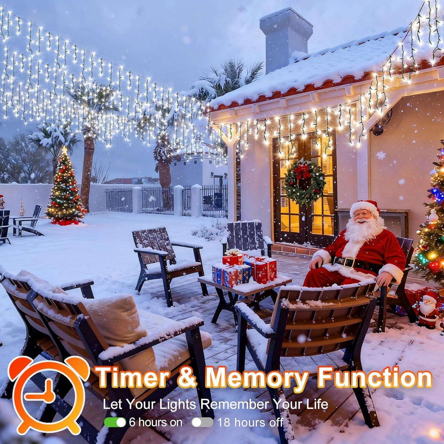 KNONEW 33FT 400 LED Christmas Lights Outdoor Black Wire String Lights with 75 Drops, 8 Lighting Modes, Timer Memory Function Connectable Hanging Curtain Lights for Halloween Party Decor (Cool White)