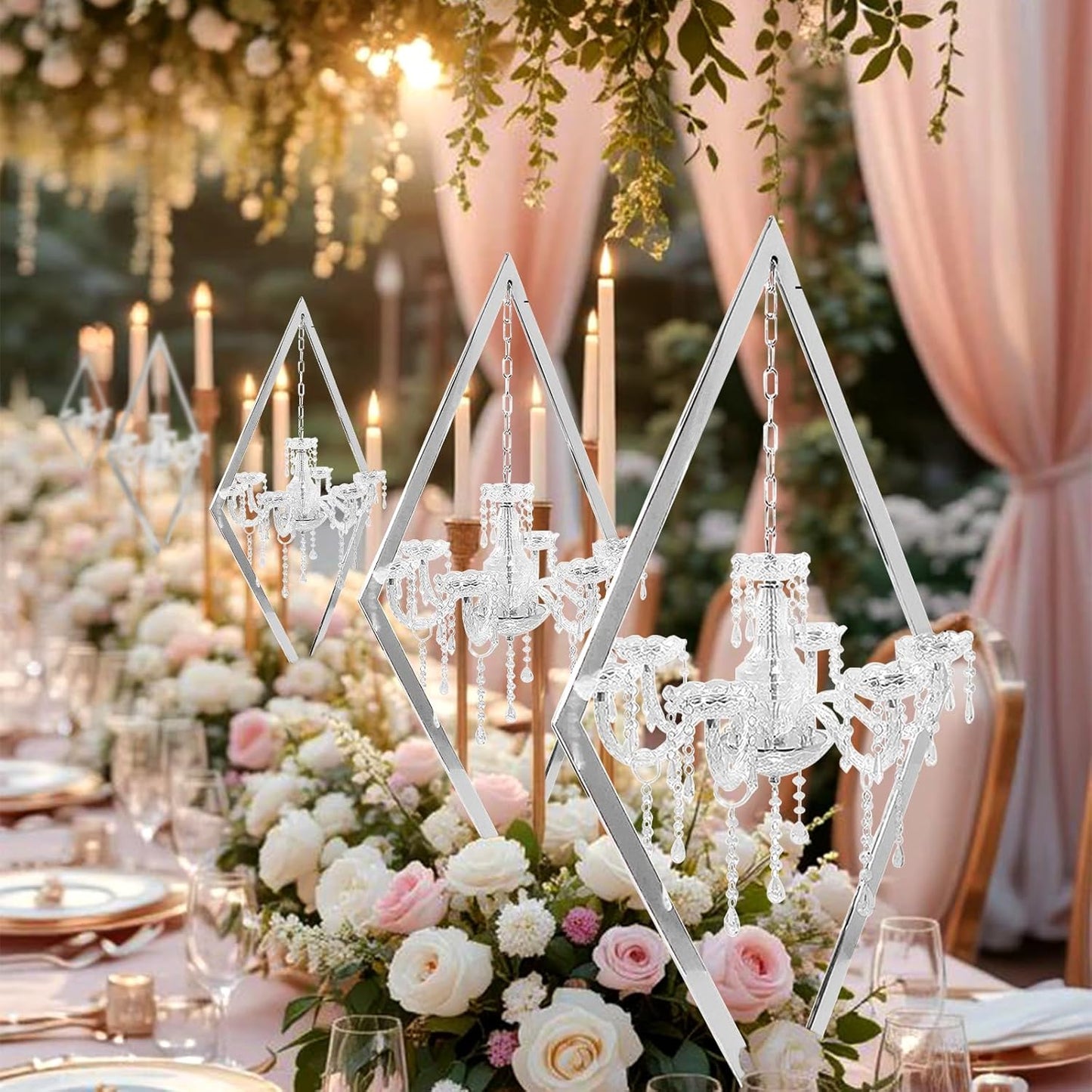 European Wedding Romantic Candlestick 45 "Table top Candlestick Metal Candlestick Table for Wedding Party Activities in The Center of The Room (Silver, 4PCS)