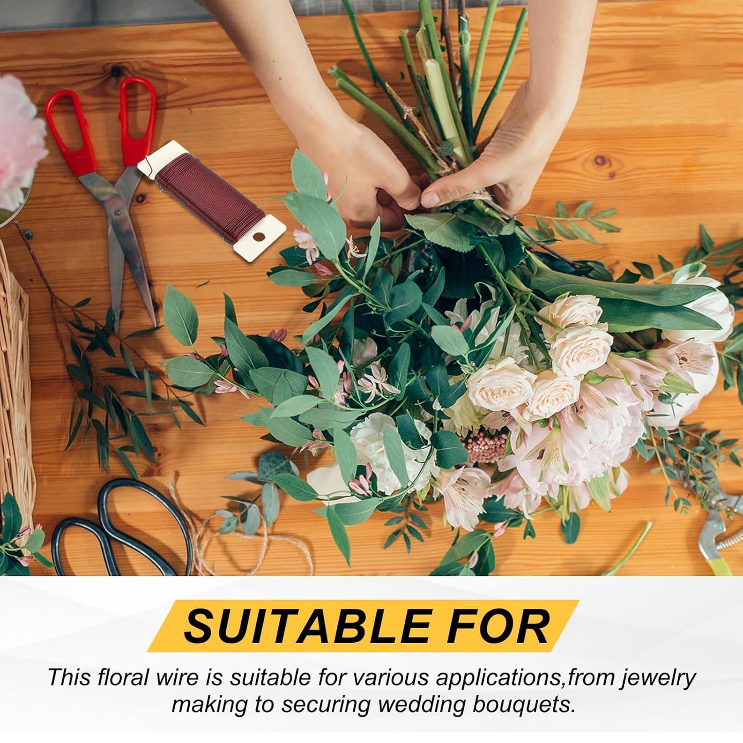 MECCANIXITY 190 Yards/575 Feet Metal Floral Wire 21 Gauge Silver Tone Flexible Paddle Thin Floral Wires for Craft, Christmas Wreath, Flower Arrangement, Wedding, Total 5 Roll