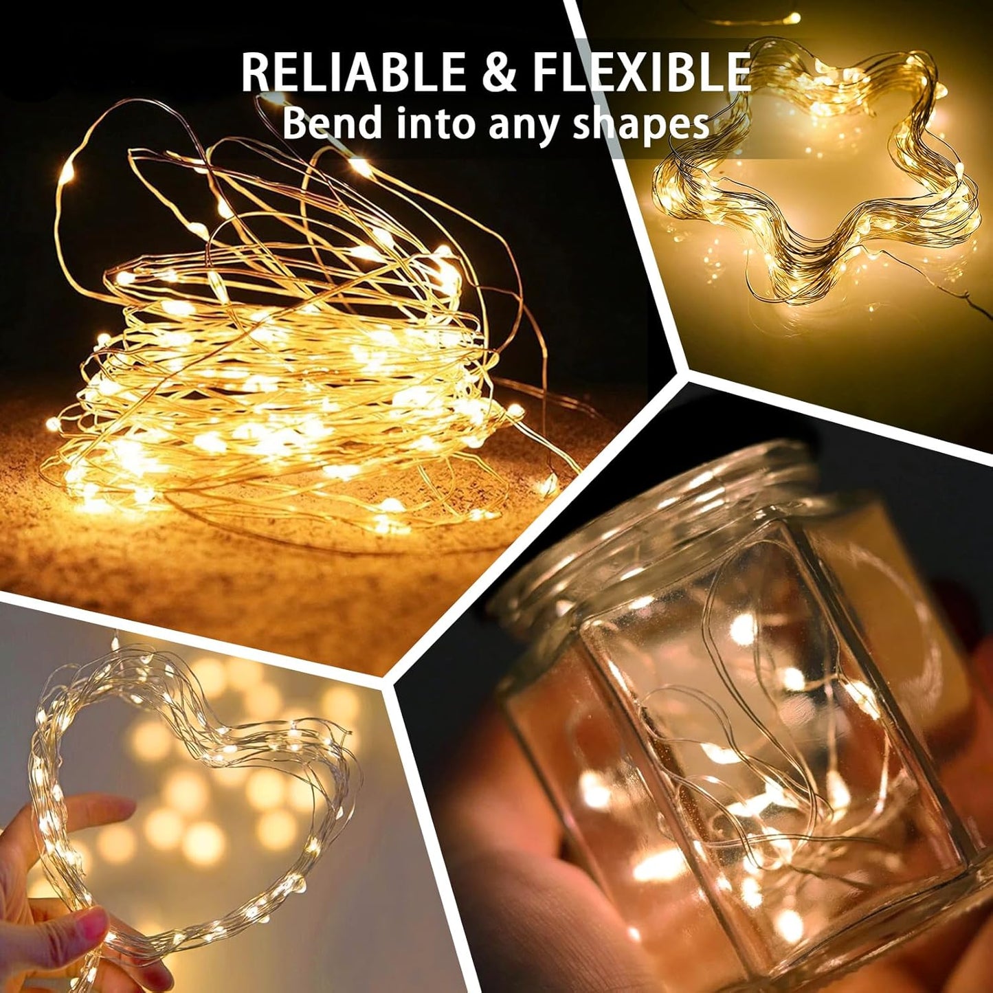 24 Pack Yellow Fairy Lights 7Ft 20 LED Twinkle String Lights 3 Modes Battery Operated Waterproof Firefly Starry for Mason Jar Party Wedding Christmas Valentines Day Table Centerpieces