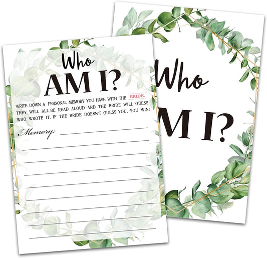 Bridal Shower Game Cards, Who Am I Game, Tropical Jungle Theme Engagement Party Cards For Wedding, Set of 30 Cards(Leaf007)