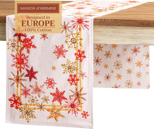Maison d' Hermine Table Runner 100% Cotton Double Layer Table Runners 108 inches Long for Thanksgiving Christmas Decorations Home Kitchen Dining Party Wedding (Crystal Star, 14.5" x 108")