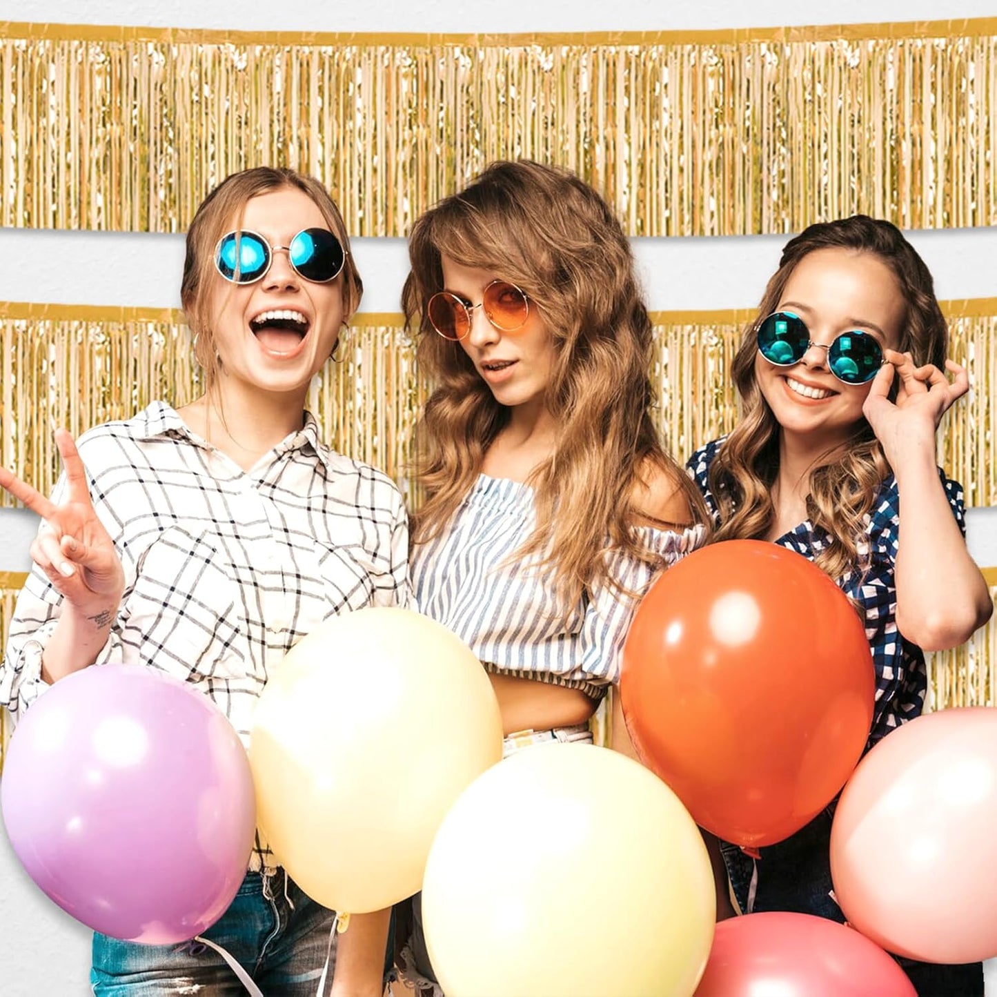 6 Pack 10 Feet Champagne Gold Foil Fringe Garland Metallic Tinsel Streamers Banner Wall Hanging Curtain Backdrop for Parade Floats, Birthday, Graduate, Mother's Day, Wedding Party Decoration