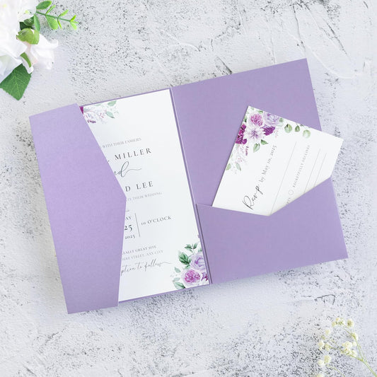 20 PCS Lilac Tri-fold Laser Cut Wedding Invitation Pockets for 5x7 Wedding Cards Bridal Shower Engagement Quinceanera Invitation