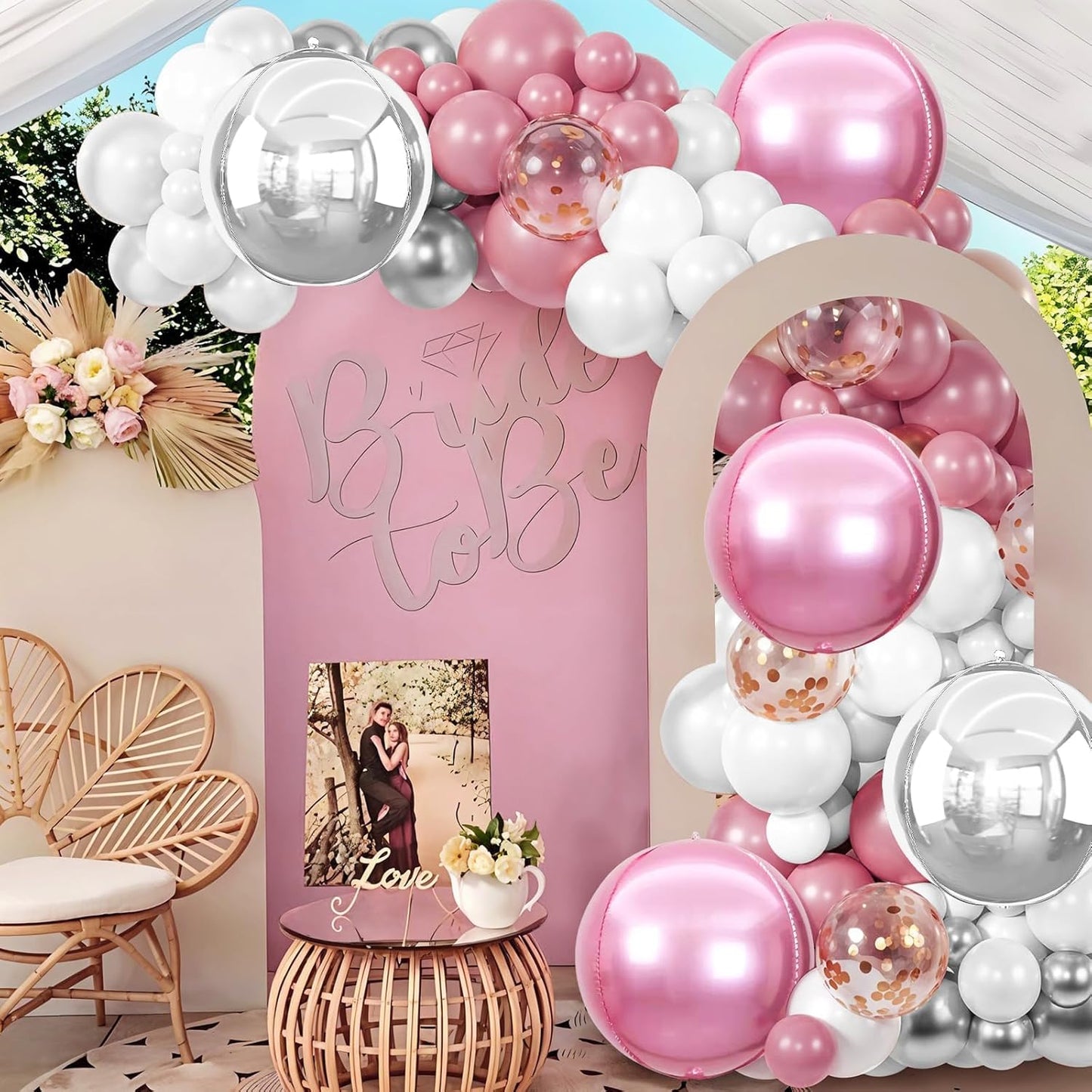 6Pcs Pink Silver Round Foil Balloons,Giant 4D Round Ball Balloon,22 Inch Metallic Pink Silver Balloons for Birthday Wedding Baby Shower Party Decorations