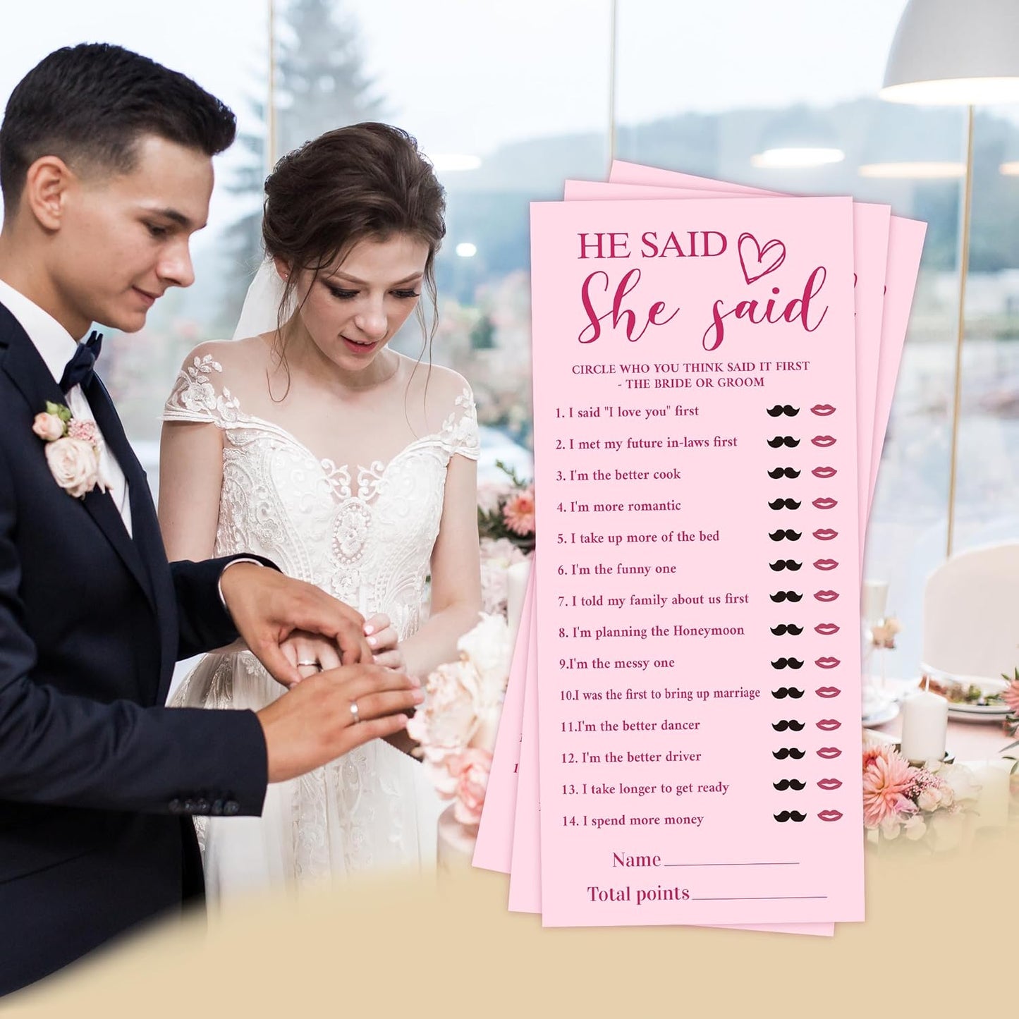 4x9 Inch Bridal Shower Party Games, He Said She Said, Pink Wedding Shower Games Cards for 25 Guests, Engagement Party Supplies Activity and Decoration-A04