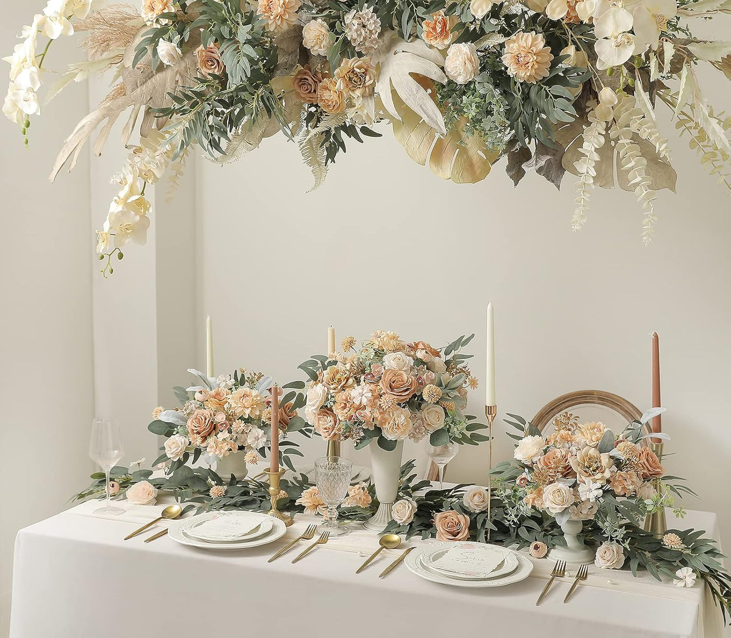 Serra Flora Artificial Flowers Combo Box Set Faux Flowers Bulk Flower Leaf with Stems for DIY Wedding Bouquets Centerpieces Baby Shower Party Home Decorations