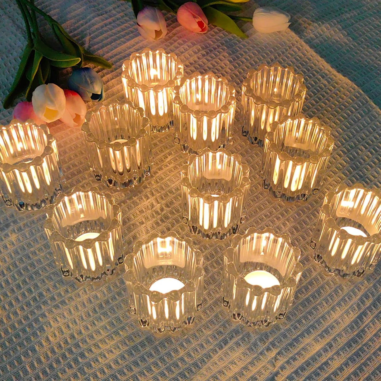 GOLDEAL 6Pcs Clear Glass Votive Candle Holders Tealight Holders Decorative, Tea Candle Holders Bulk,Candlestick for Wedding, Party,Dinner, Home Table Decor.