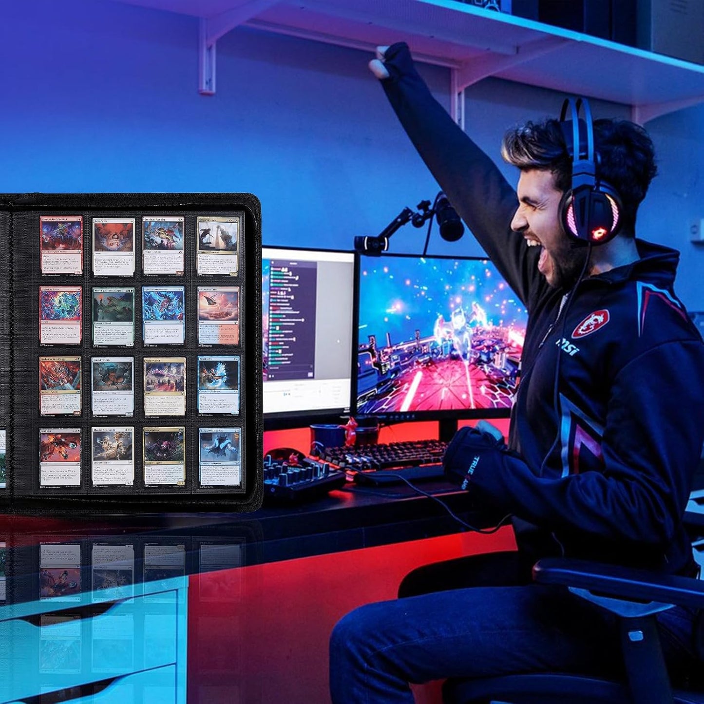 Snekdy premium 1024-pocket trading card binder, 16-pocket cards album, waterproof PU-leather Cover album with side loading, holds gaming, baseball, basketball & sports cards (Black)