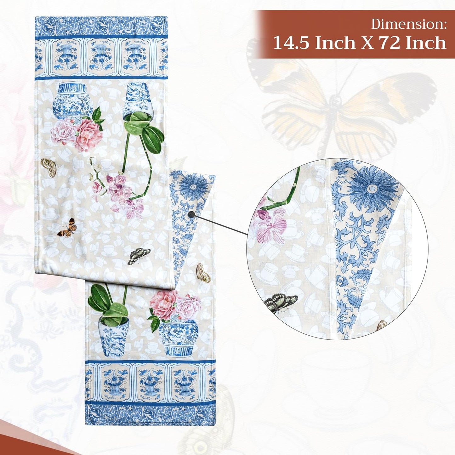 Maison d' Hermine Table Runner 100% Cotton Double Layer Table Runners 72 inches Long Decorative for Home Kitchen Dining Party Baby Shower Wedding Bridal Shower Spring Summer (Canton, 14.50" x 72")