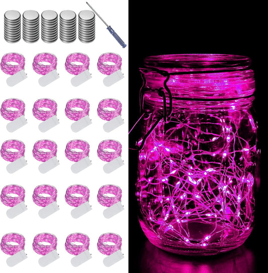 LAMPHOME 20 Pack Fairy Lights Battery Operated String Lights, 20 LED on 6.6FT Silvery Copper Wire, Firefly Fairy String Lights for Wedding Party Mason Jar Christmas Decorations Bedroom Decor(Pink)