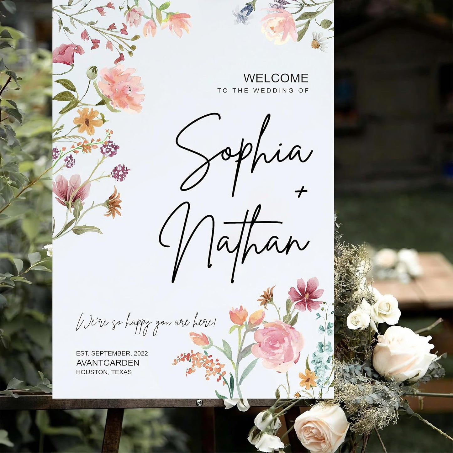 Boho Wildflower Wedding Welcome Sign, Wedding Welcome sign, Watercolor floral, Floral Wedding sign