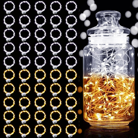 Aogist 50 Pack Fairy Lights 3 Modes 7ft 20 LED Waterproof,Silver Wire Firefly Starry Moon Mini String Lights for Mason Jars Christmas DIY Crafts Wedding Party Bedroom,Cool White&Warm White