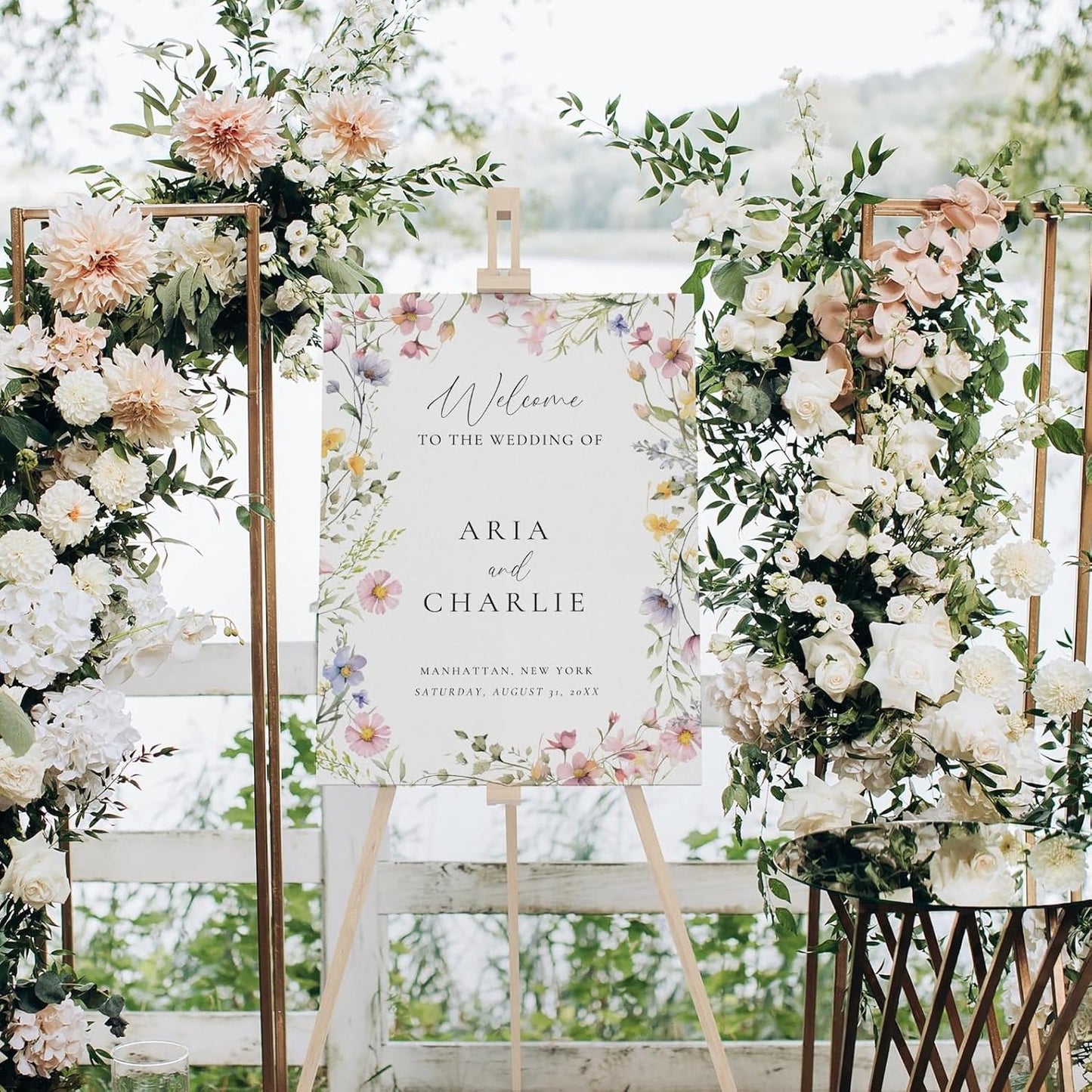 Welcome Wedding Sign Personalized, Elegant Wildflower Wedding Sign Decorations Signage 12" X 18" (Small), 27" (Medium), 36" (Large), Plastic, Modern, Pole Mount, Weather