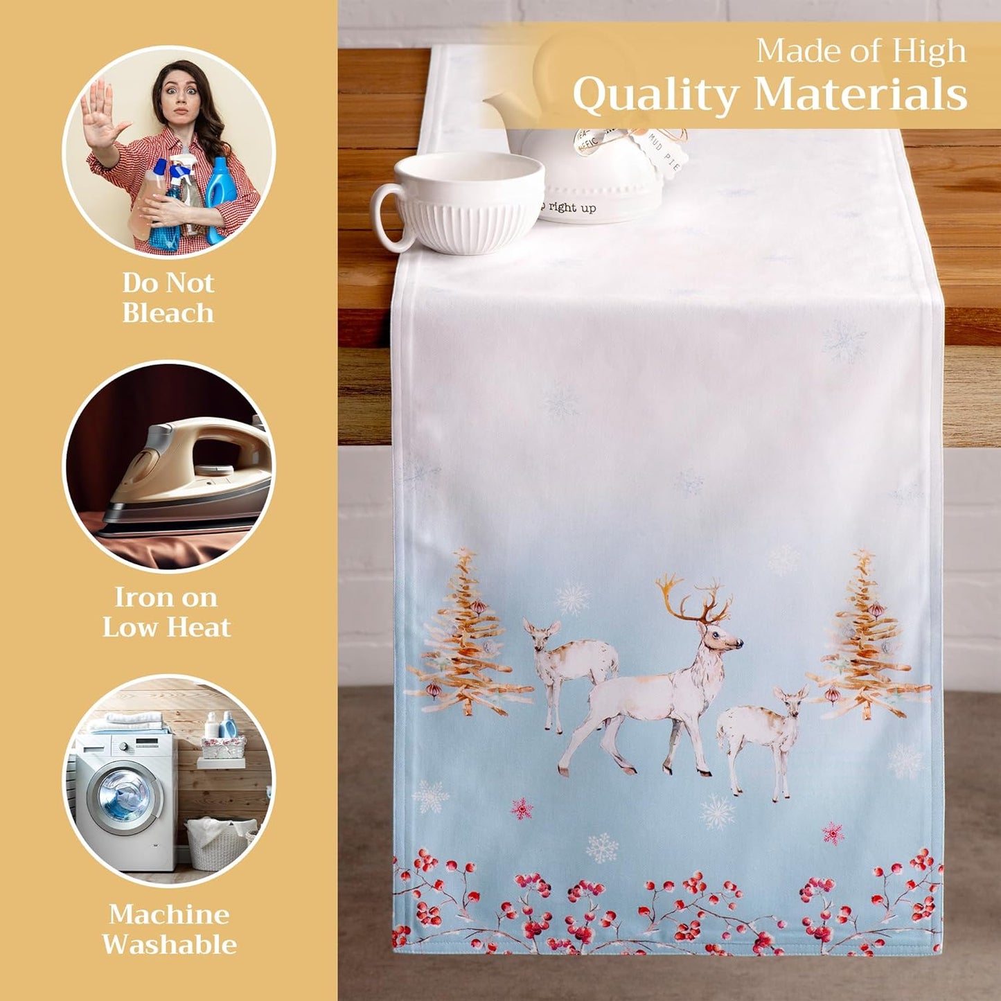 Maison d' Hermine Table Runner 100% Cotton Double Layer Table Runners 72 inches Long for Thanksgiving Christmas Decorations Home Kitchen Dining Party Wedding (Fairy Tale Forest, 14.5" x 72")