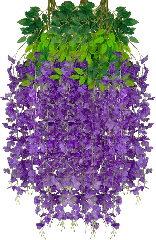 12 Pack Purple Wisteria Hanging Flowers Garland, 3.77 Feet Artificial Flower Vines, Fake Wisteria, Artificial Vines Hanging Garland for Backdrop Outdoor Yard Garden Decor