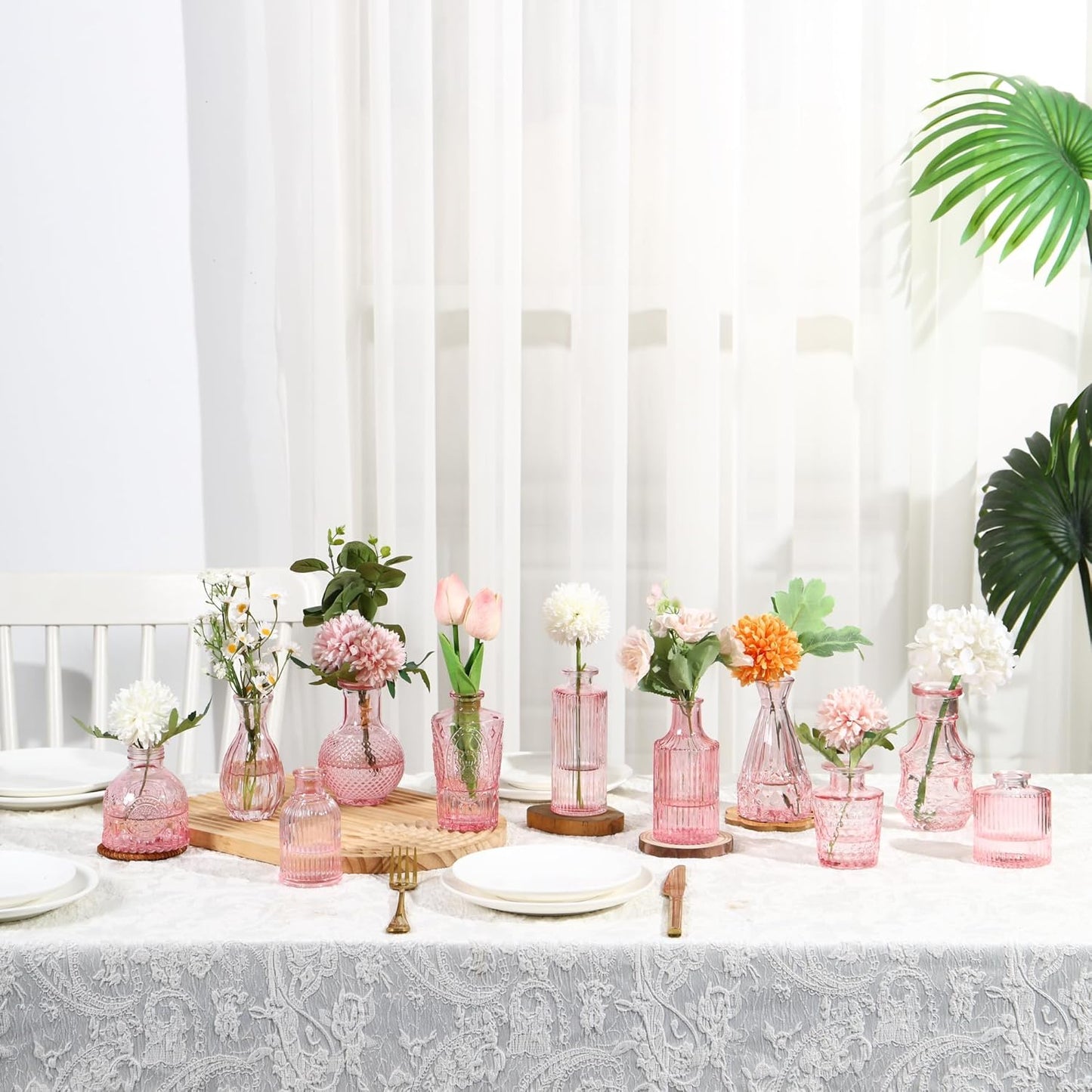 Bud Vases in Bulk 30, Small Vase for Flowers, Small Flower Vase for Centerpieces, Pink Glass Vases for Centerpieces, Mini Vintage Vases for Wedding Table Decor