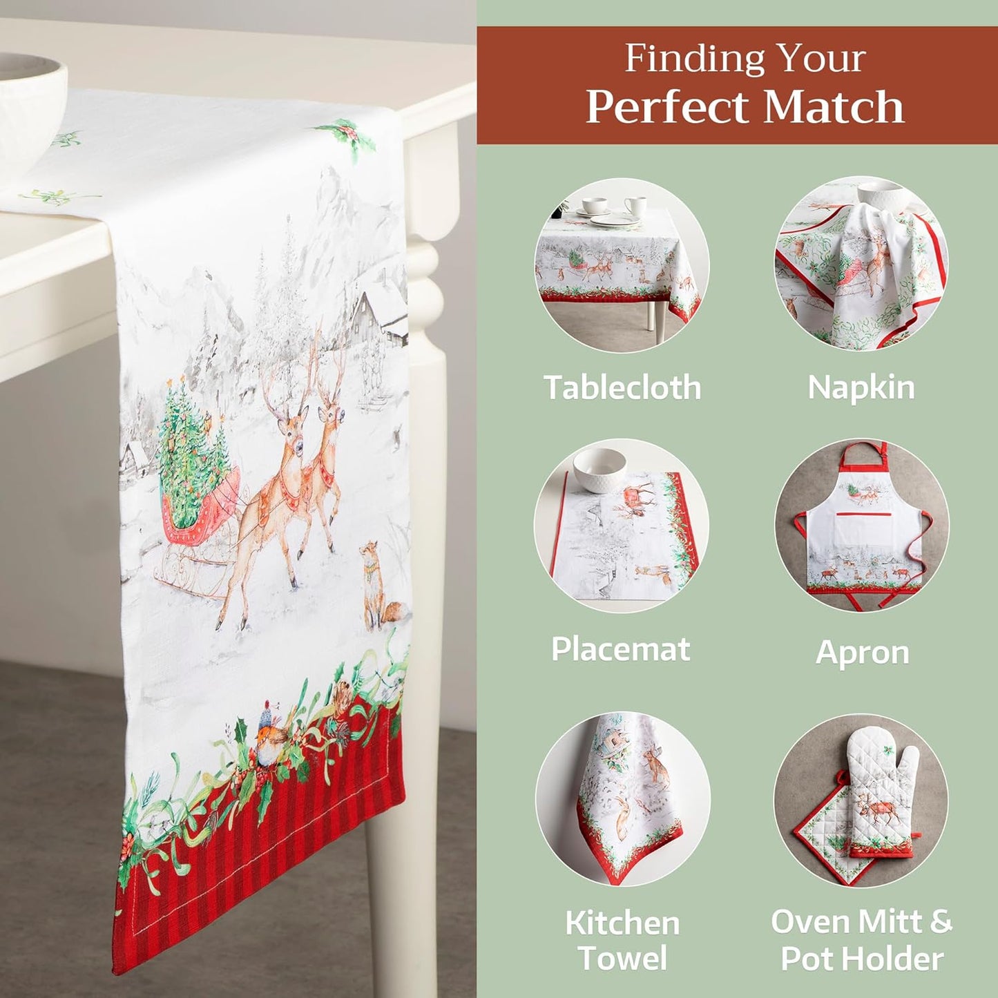 Maison d' Hermine Table Runner 100% Cotton Single Layer Table Runners 108 inches Long for Thanksgiving Christmas Decorations Home Kitchen Dining Party Wedding (Christmas Tradition, 14.5" x 108")