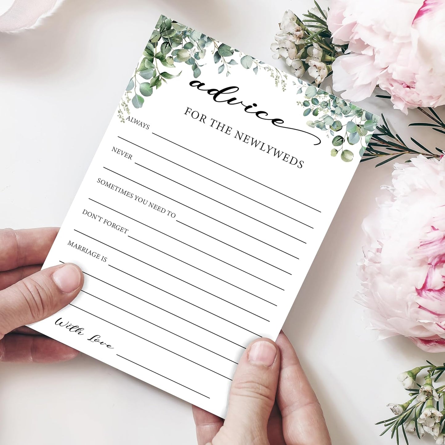 Eucalyptus Bridal Shower Game Cards - Advice for The Newlyweds, Wedding Advice and Wishes for The Mr and Mrs Bridal Shower Games for 30 Guests, Engagement Activity Supplies & Favor/A16