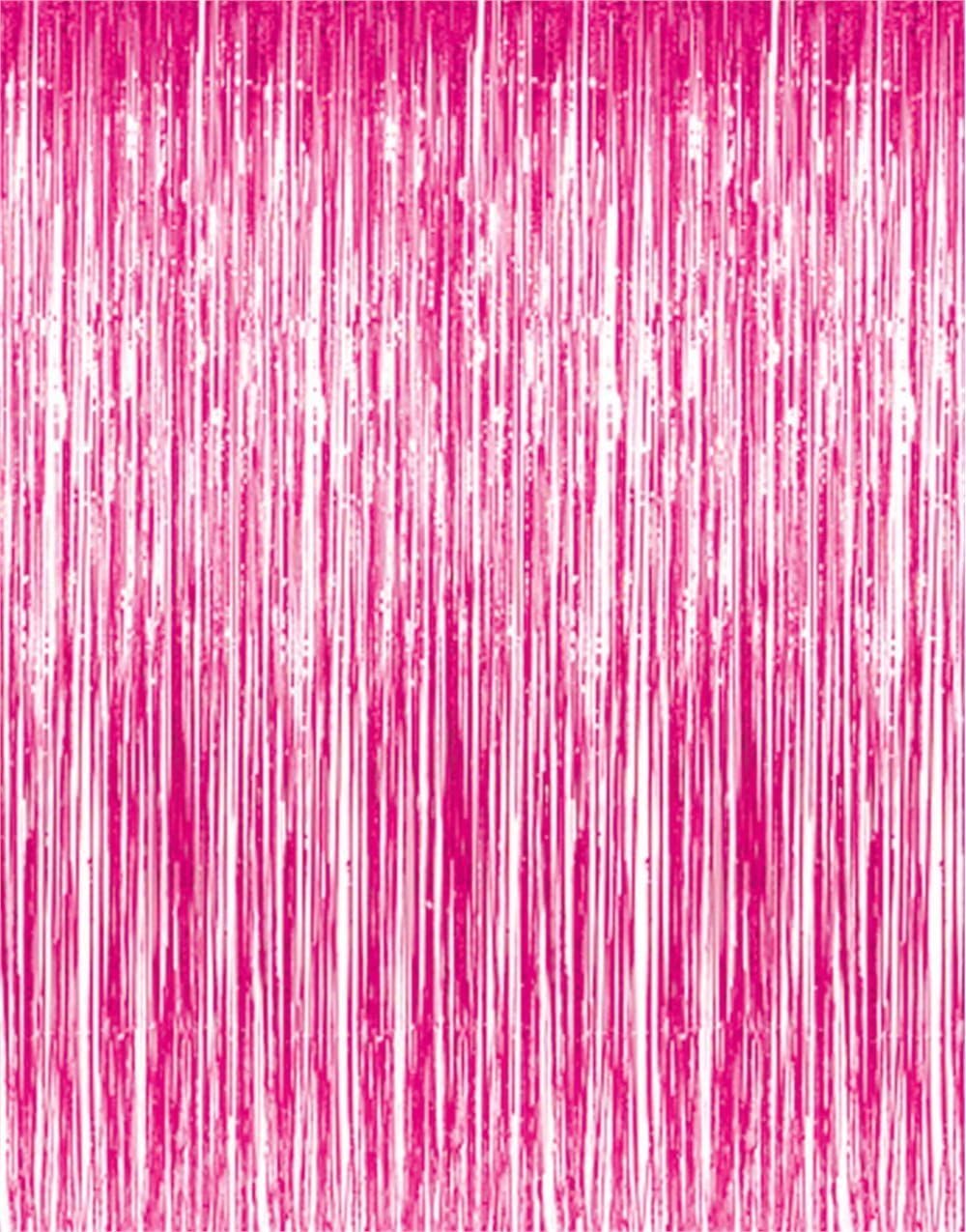 GOER 3.2 ft x 8.2 ft Metallic Tinsel Foil Fringe Curtains Party Photo Backdrop Party Streamers for Galentines Day,Birthday,Graduation,New Year Eve Decorations Wedding Decor (1 Pack, Hot Pink)