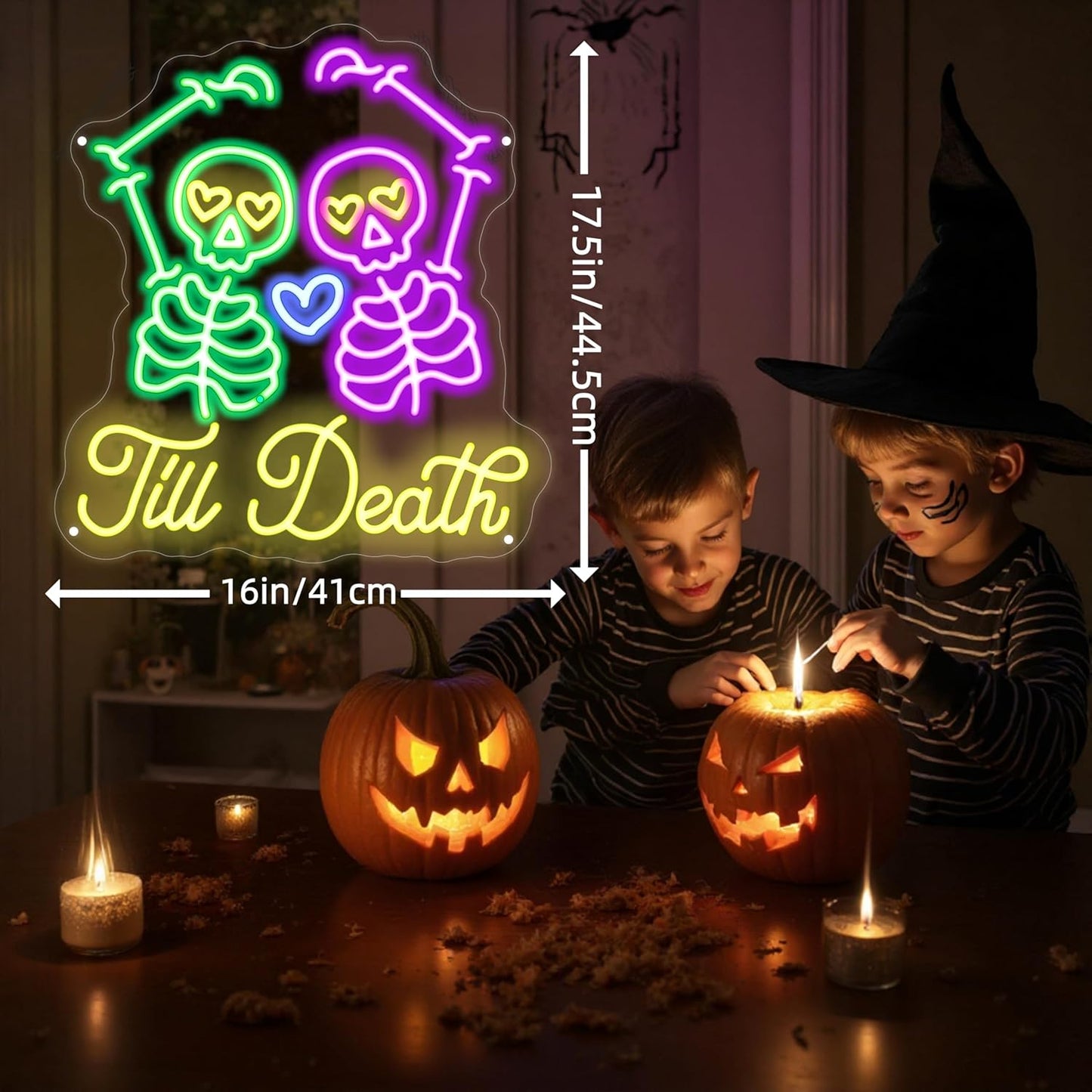 Skull Till Death Neon Sign, Halloween Wall Sign, Horror Decor Wall Skull Neon Sign for Wedding Engagement Party Bridal Shower Decor Til Death Do Us Party Valentines Day Gifts