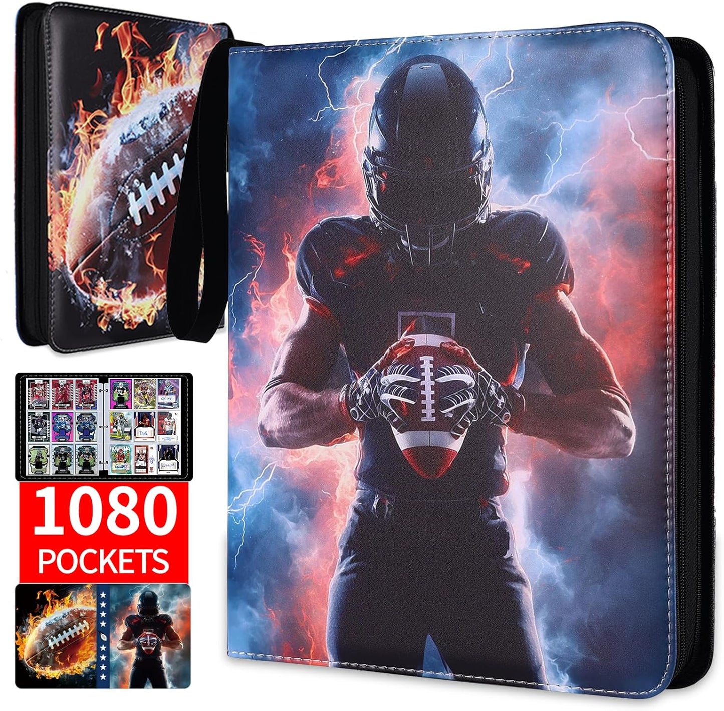 Football Card Binder 1080 Pockets, Ultimate Trading Card Ablums with 60 Page Removable Sleeves to Organize and Protect Your Sports Cards Like a Pro
