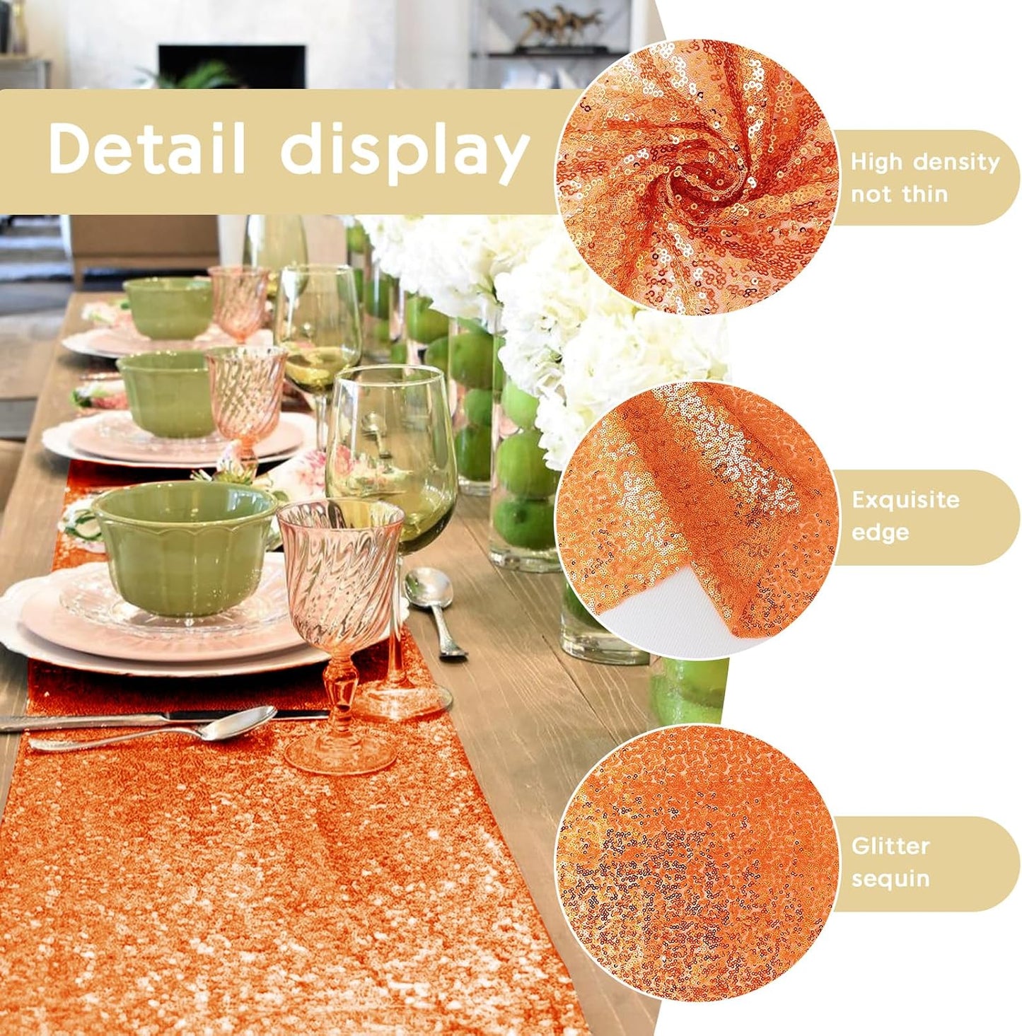 10 Packs 12 x 72 inches Sequin Table Runner, Orange Glitter Table Runner for Birthday Party Supplies Wedding Engagement Baby Shower Holiday Celebration Event Decorations