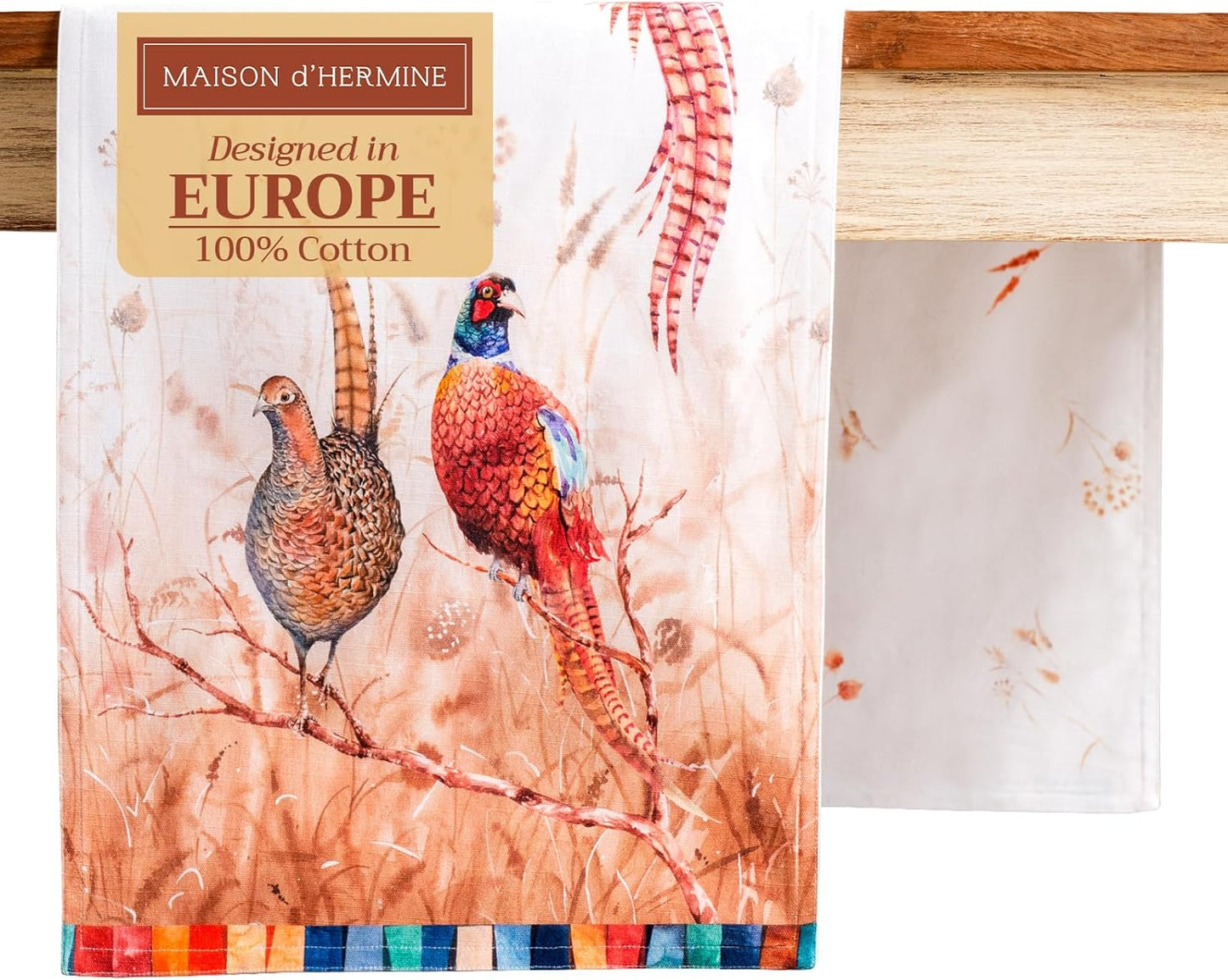 Maison d' Hermine Table Runner 100% Cotton Double Layer Table Runners 108 inches Long for Thanksgiving Christmas Decorations Home Kitchen Dining Party Wedding (Faisan D'Automne, 14.5" x 108")