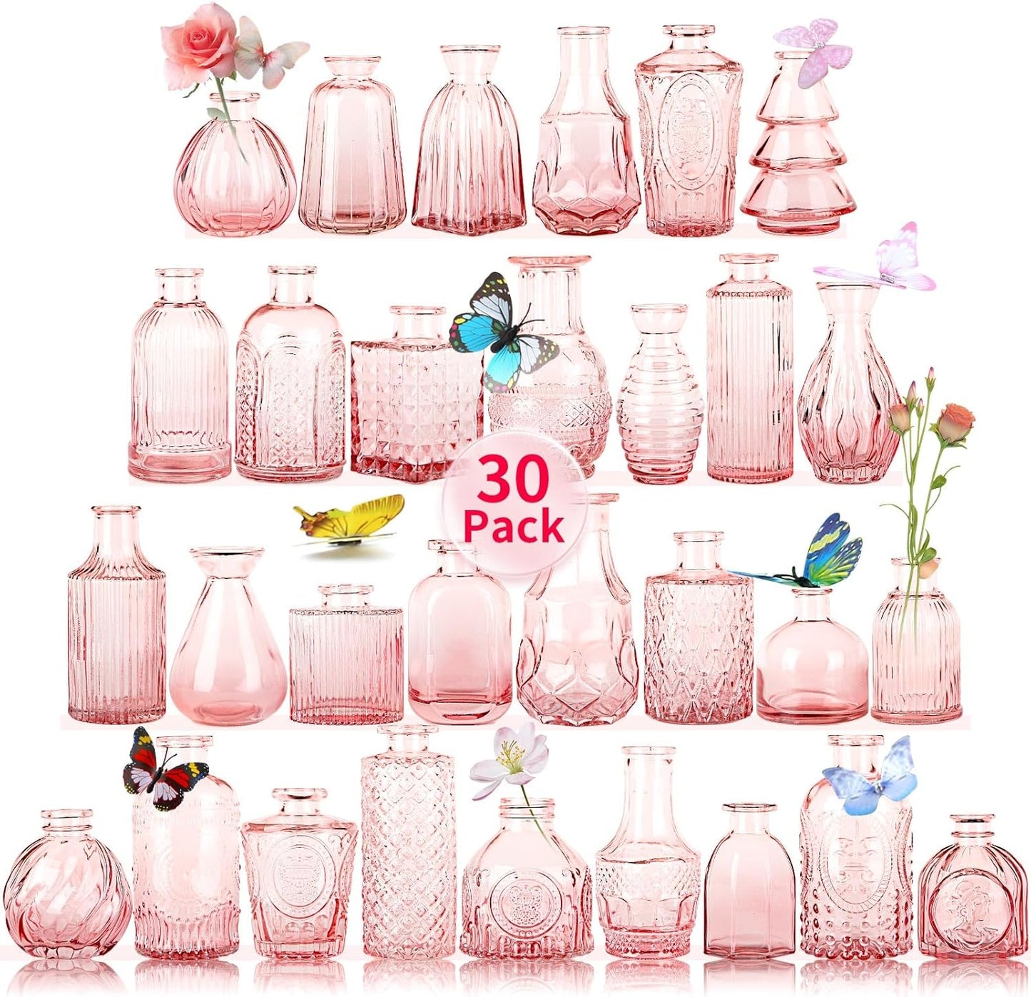 Glass Bud Vases in Bulk Set of 30 Pcs,Small Glass Vases for Flowers as Wedding Centerpieces for Tables,Clear Flower Vases Suitble for Wedding Decorations,Home Decor (Light Pink, 30 pcs)