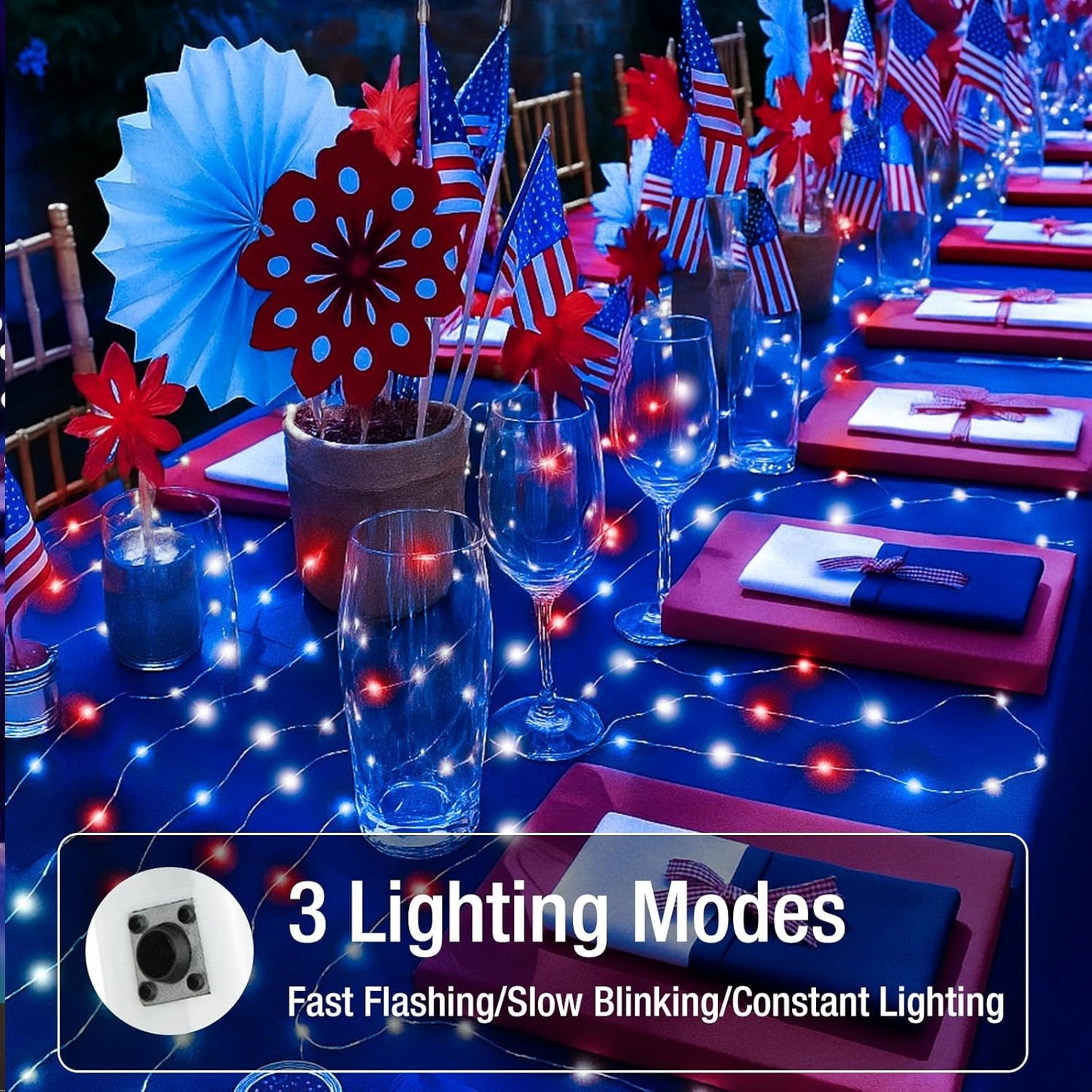 4th of July Decorations - 6 Pack Red White Blue Fairy Lights Battery Operated, 7ft 20 Led Twinkle Lights 3 Modes, Waterproof Bulk Mini String Light for Independence Day Patriotic Decorations