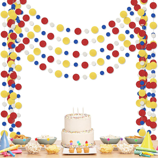 Outus 5 Pieces Colorful Dots Paper Garland Round Glitter Garland Hanging Confetti Streamers Backdrop for Candy Birthday Classroom Halloween Trunk or Treat Car Decoration (Red,Blue,Yellow)