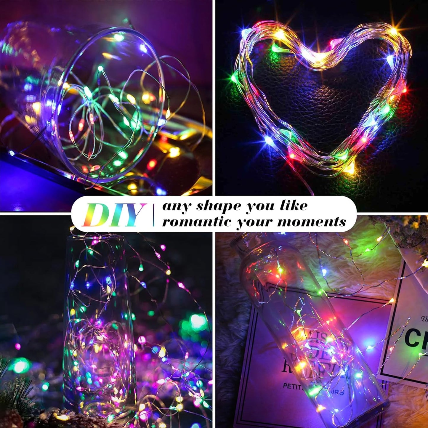 ZGWJ 12 Pack Fairy Lights Battery Operated, 7ft 20 Mini LED Fairy String Lights Silver Wire 3 Modes for DIY, Parties, Wedding, Bedroom, Halloween Christmas Decoration Multicolor
