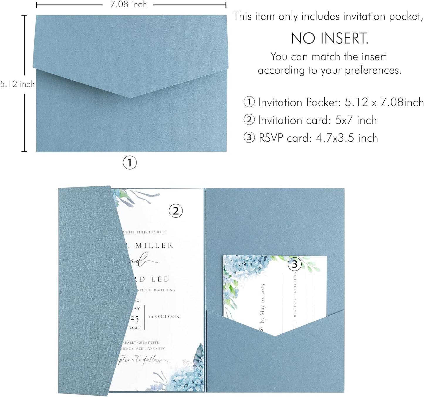 20 Pcs 5.12x7.1'' Sparkle Dusty Blue Tri-fold Laser Cut Wedding Invitation Cards for Wedding Bridal Shower Quinceañera Engagement Birthday Invitation