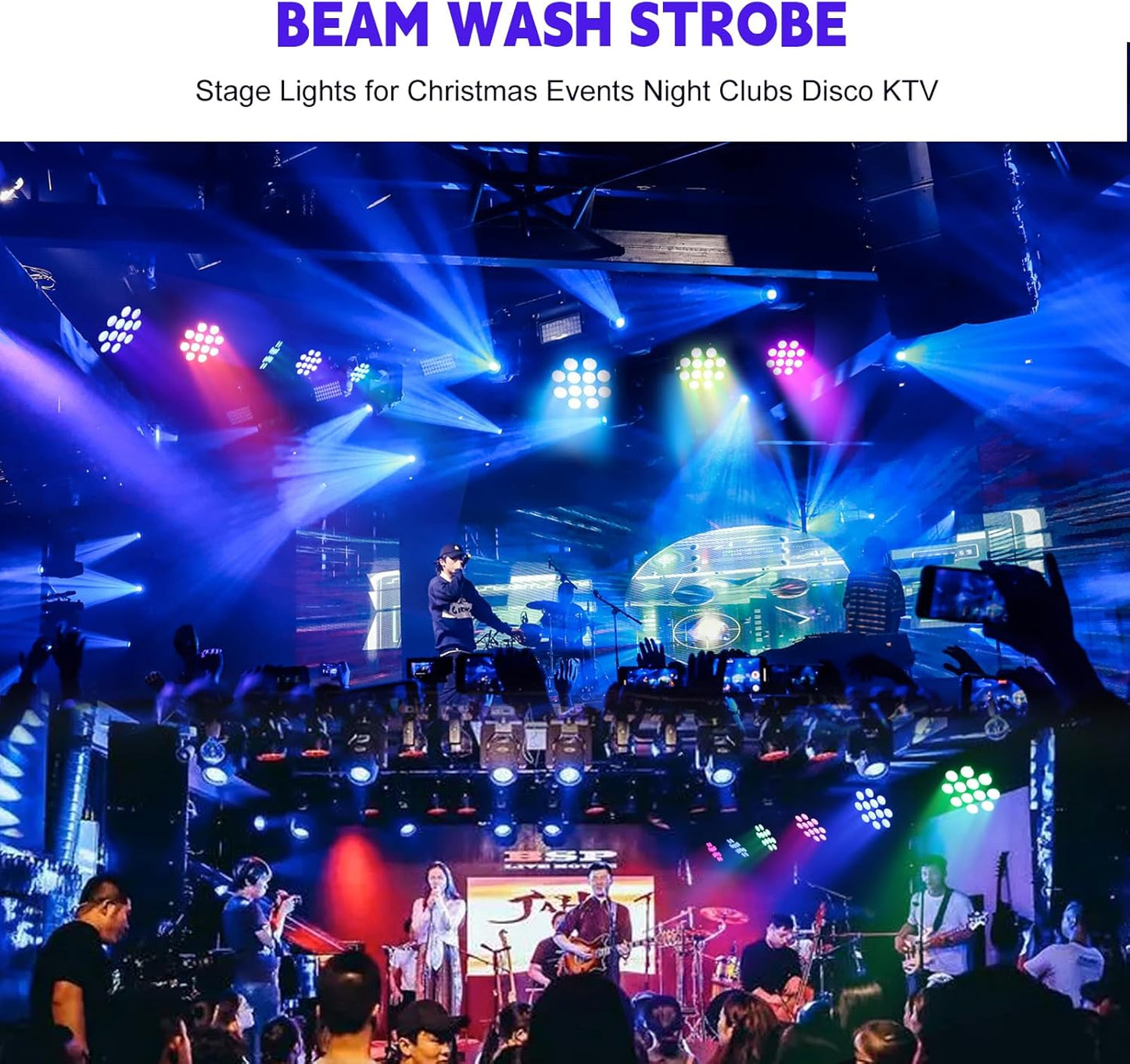 Moving Head Light Beam Wash 12x12W LED Stage Lighting RGBW 4in1 Professional DMX 512 Strobe Effect Sound Activated DJ Lights for DJ Night Clubs Disco KTV Bar Show (2 Pack)