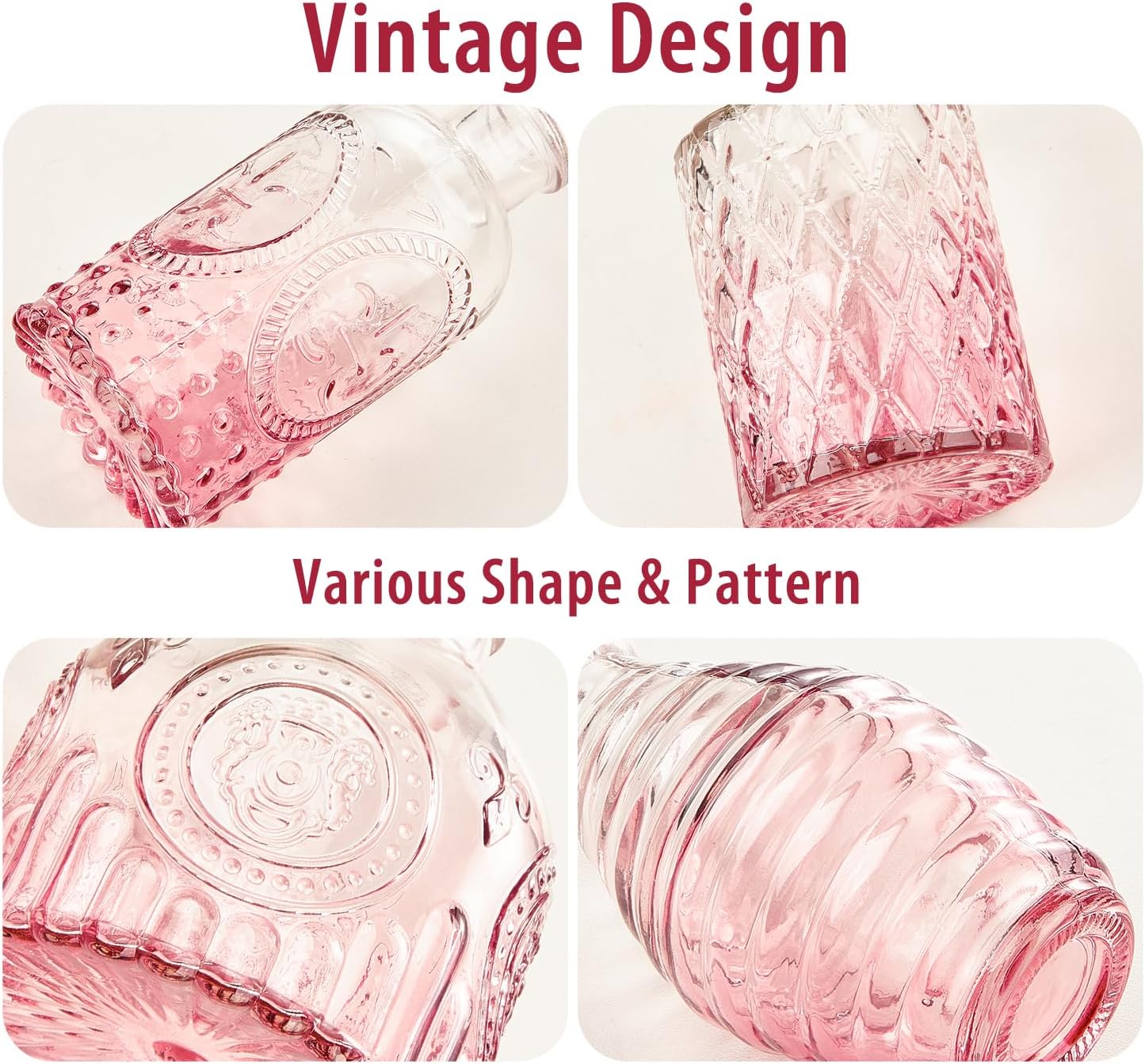 Glass Bud Vase Set of 12,Small Flower Vases in Bulk,Pink Mini Vintage Vase for Home Centerpiece, Parties, Wedding Decoration for Home Centerpiece, Parties, Wedding Decoration(12)