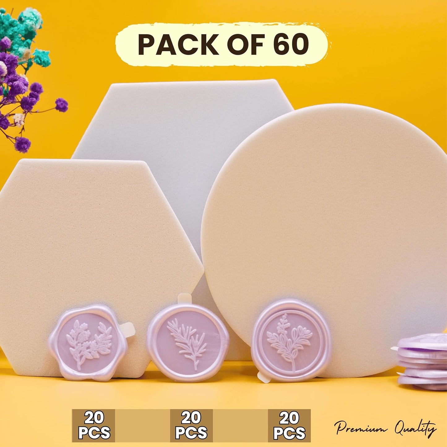 Wax Seal Stickers (60 Pcs, 3 Designs in 1 Pack) Premium Envelope Seal Stickers for Wedding Invitation Envelopes, Adhesive Wax Seals, Perfect for Seating Chart, Gift Wrapping