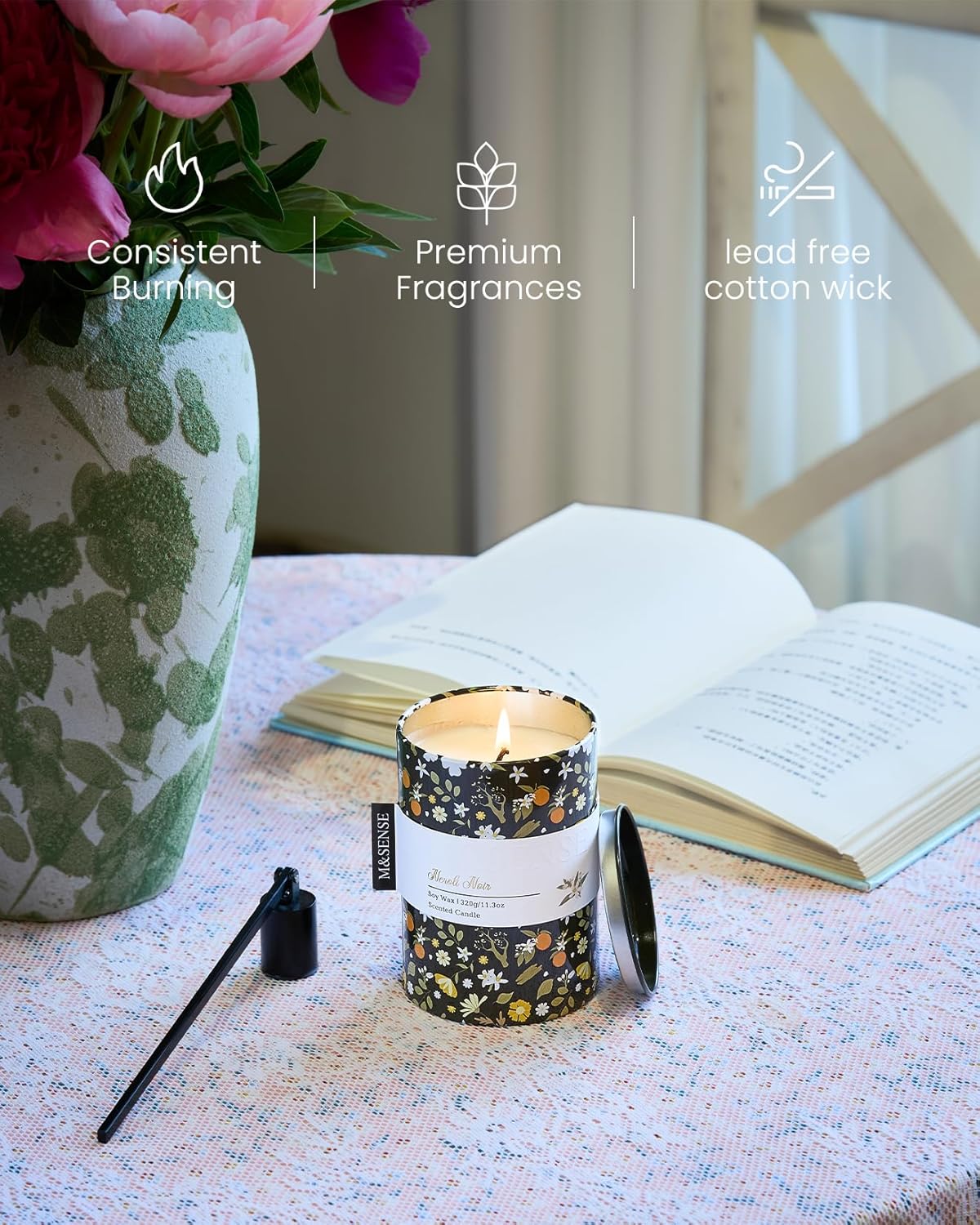 M&SENSE Neroli Noir Scented Candle, Medium Jar Candle 11.3oz Natural Soy Wax for Home Scented, Floral Candles Gift for Spring Holiday, Up to 70 Hours Burning Long-Lasting Fragrance