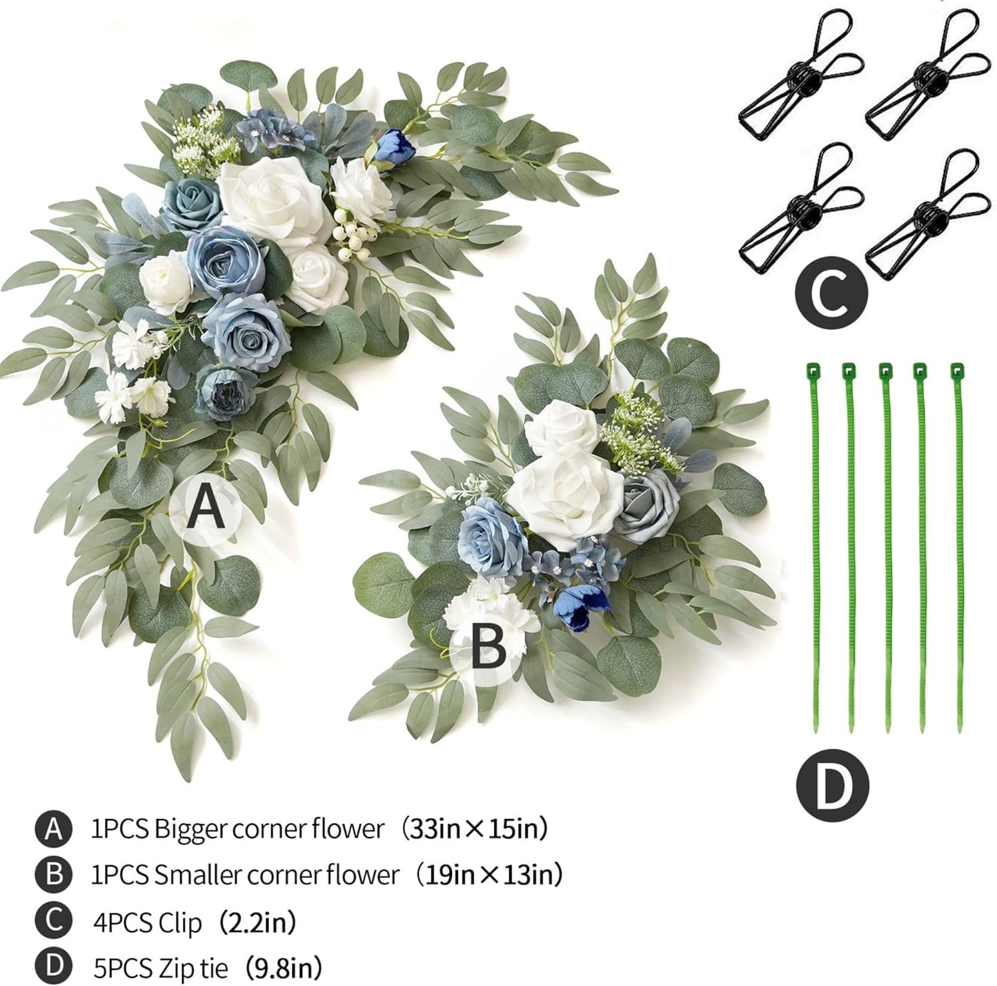 Wedding Sign Faux Flower Swag (Pack of 2) for Ceremony Party Reception Entrance Floral Decor Wall Easel Stand for Wedding Poster Welcome Sign(Blue)