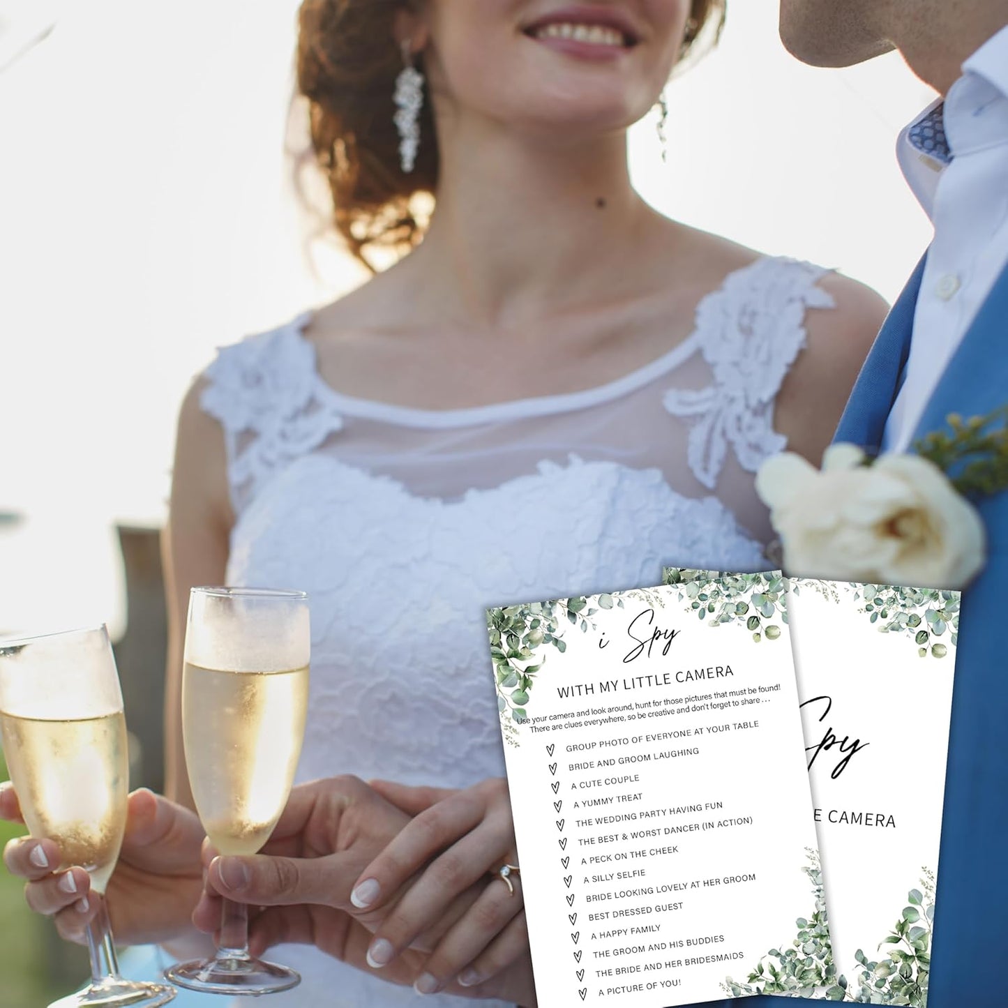 Eucalyptus Bridal Shower Game Cards - I Spy With My Little Camera, Wedding Engagement Bachelorette Party Bridal Shower Games for 30 Guests, Double Sided Cards Set of 30, Activity Supplies & Favor/A13