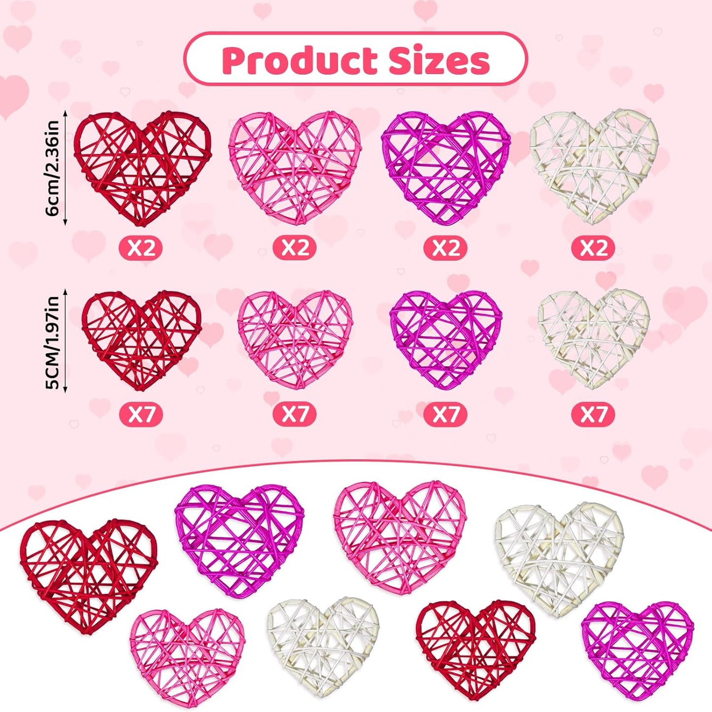 36pcs Valentine's Day Rattan Balls Heart Balls Decoration for Home Decoration Valentine's Day