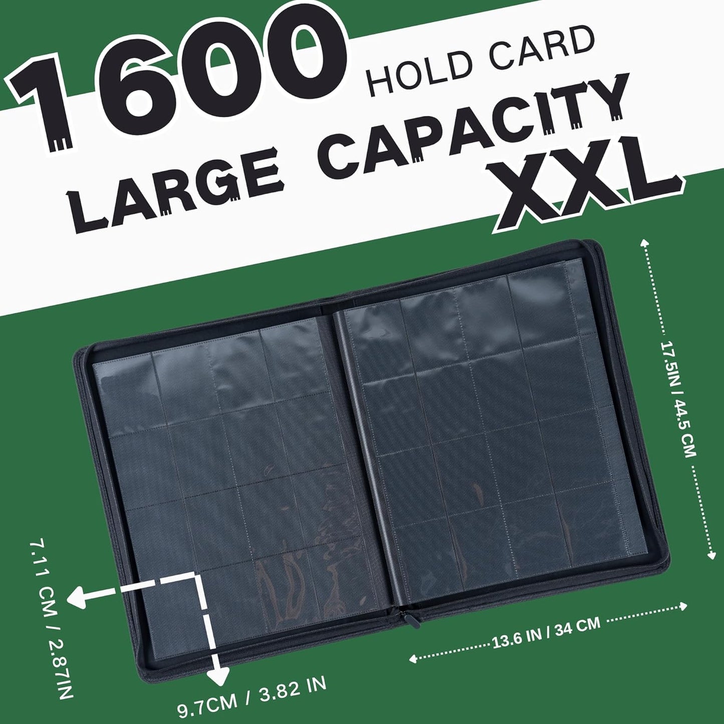1600+ Pockets Trading Card Binder, 16-Pocket Card Ablum Compatible with MTG,Sports Cards & Other Standard Size Trading Card (GREEN)