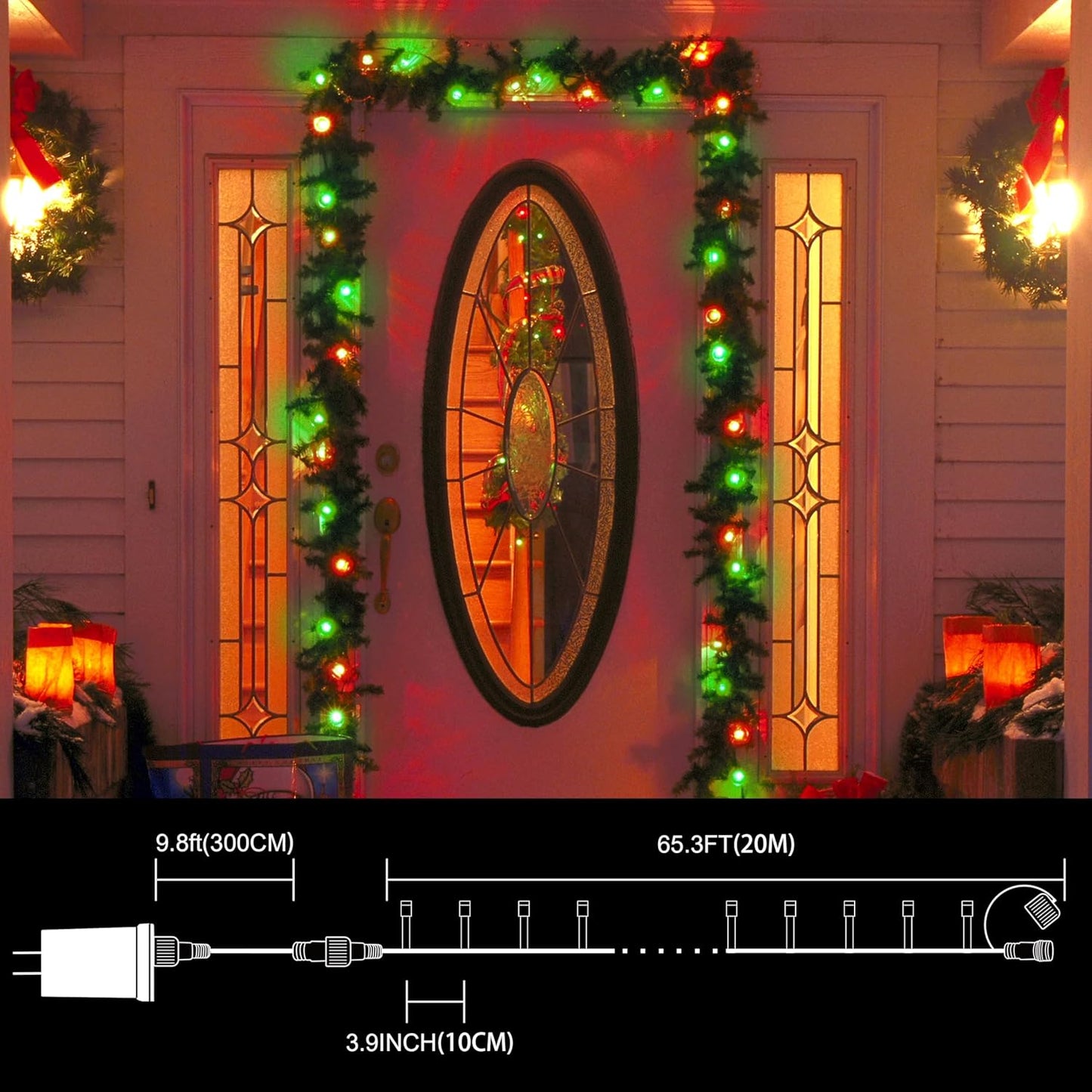 LAMPHOME 66ft Christmas Decorative Mini Lights, 200 LED Transparent Wire Fairy Starry String Lights Plug in, 12 Lighting Modes, for Indoor Outdoor Xmas Tree Wedding Party Decoration (Red+Green)