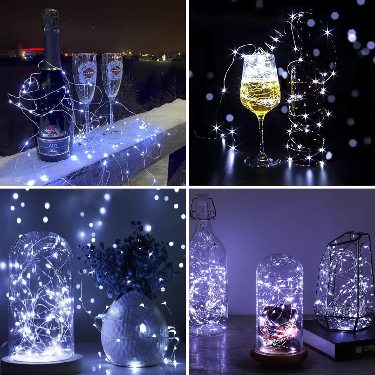 ZGWJ 50 Pack Fairy Lights Battery Operated, 7ft 20 Mini LED Fairy String Lights Silver Wire 3 Modes for DIY, Parties, Wedding, Bedroom, Halloween Christmas Decoration Silver White