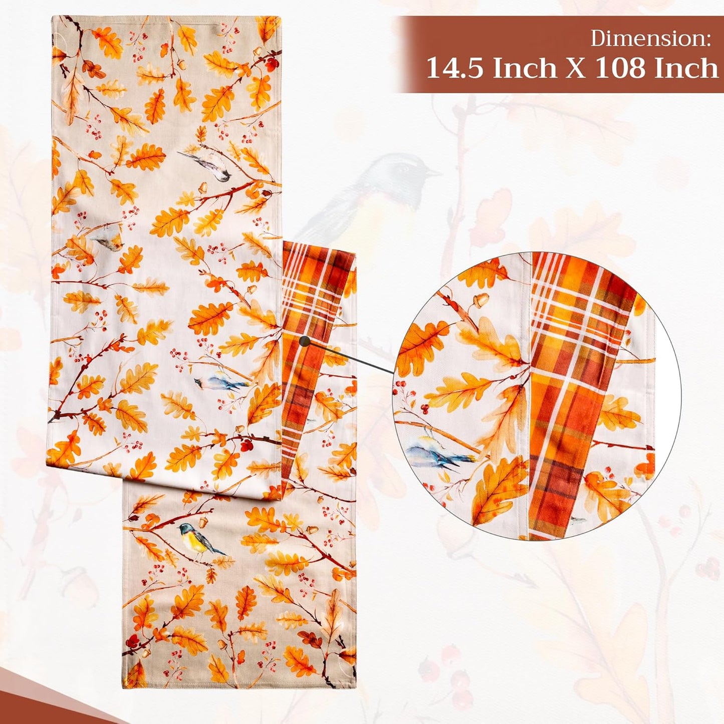 Maison d' Hermine Table Runner 100% Cotton Double Layer Table Runners 108 inches Long for Thanksgiving Christmas Decorations Home Kitchen Dining Party Wedding (Oak Leaves, 14.5" x 108")