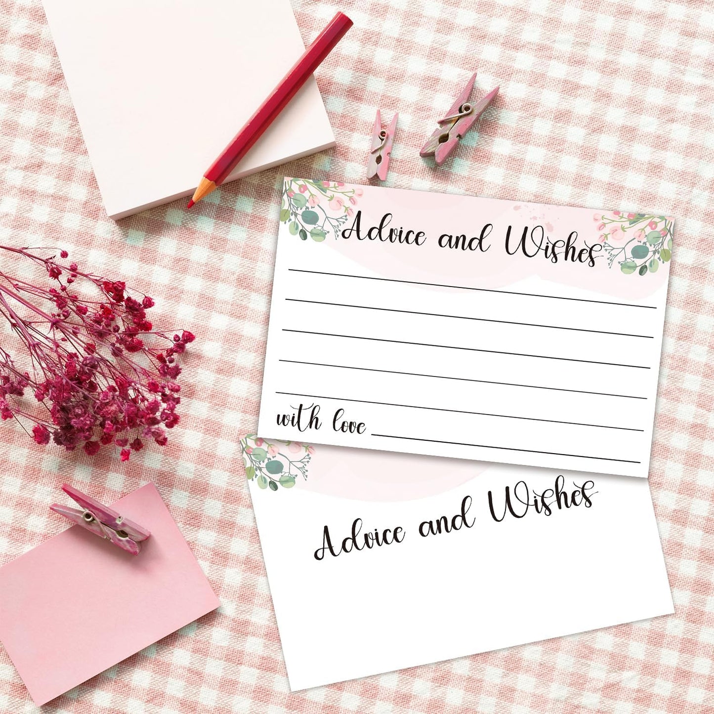 Floral Advice and Wishes Cards, Double-sided Blank Cards Suitable for Weddings, Bridal Showers, Mr and Mrs, The Bride and Groom, Baby Shower, Engagement Party, Pack of 25-03