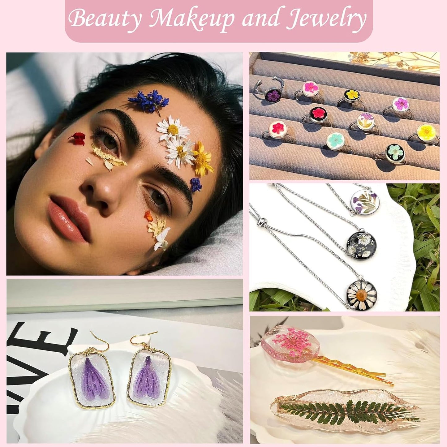 100P Vintage White Dried Flowers for Crafts, Real Natural Pressed Flowers in Retro White Tones for Resin Art, DIY Crafts, Jewelry & Candle Decor – Tweezers Included